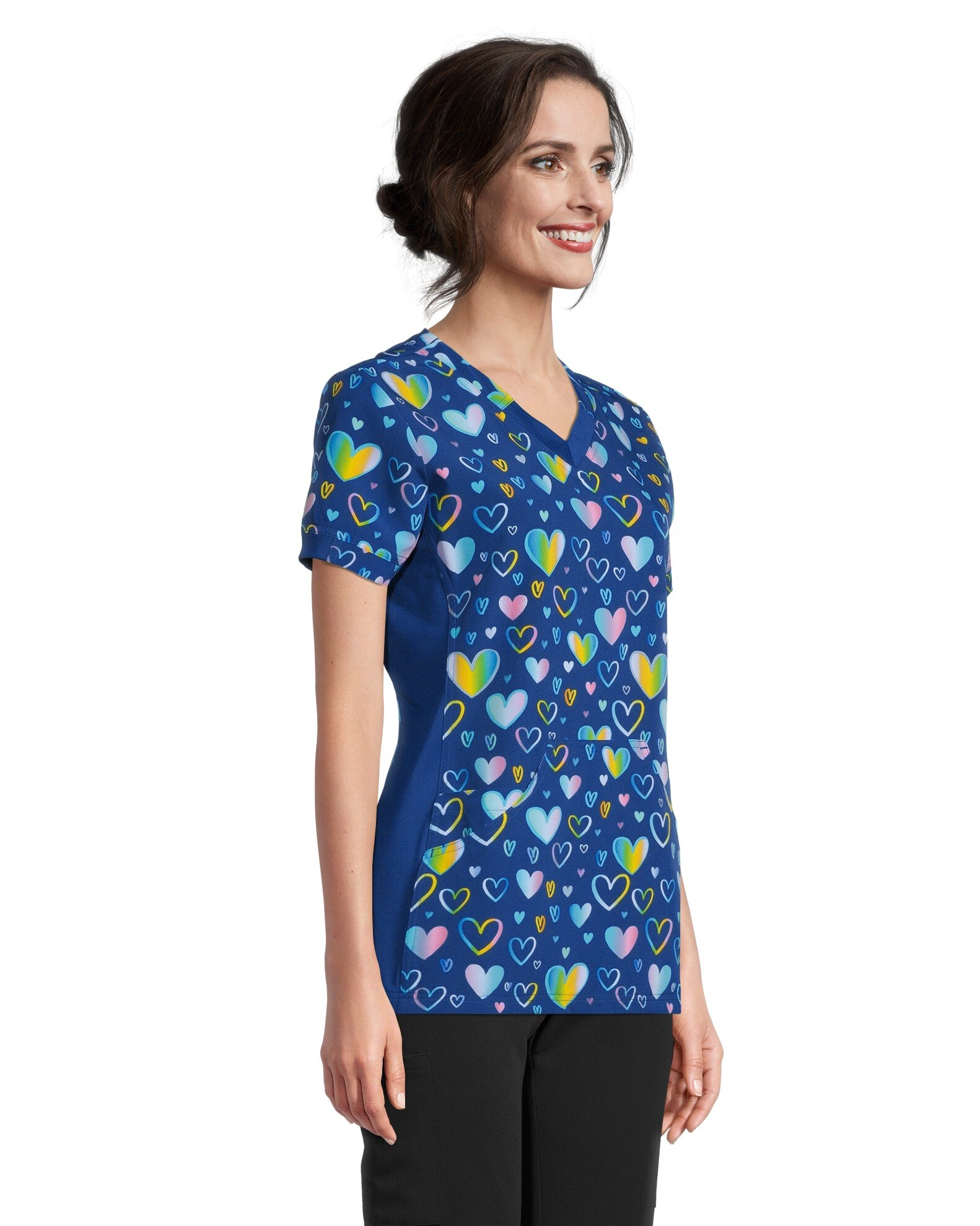 Women's V-Neck Kangaroo Pocket Printed Scrub Top