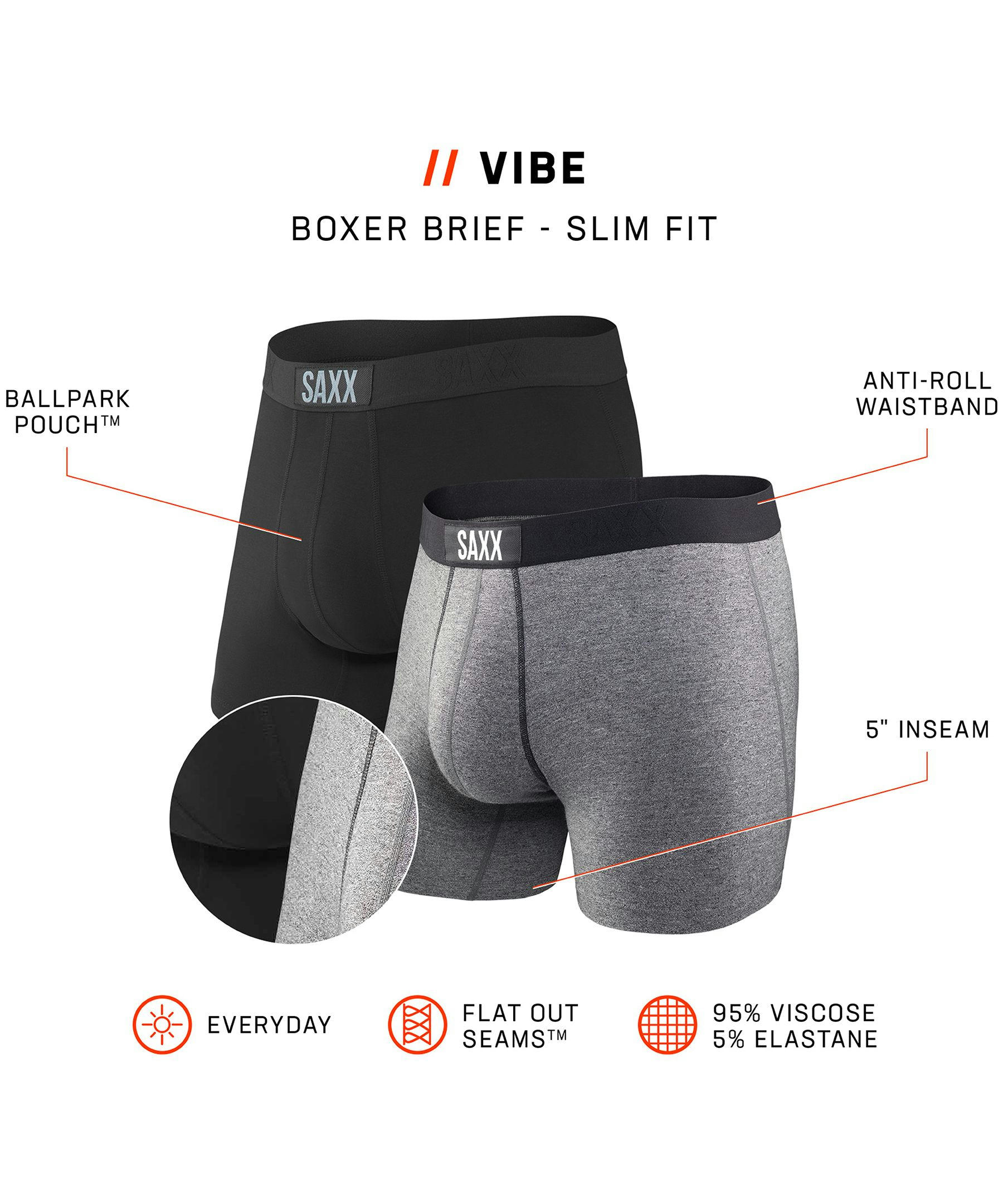 SAXX Men's 2 Pack Vibe Slim Fit Boxer Briefs