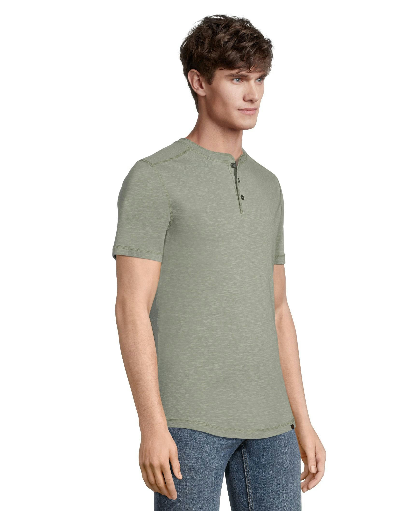 Denver Hayes Men's Short Sleeve Modern Fit 3-Button Slub Finish Cotton Henley Shirt