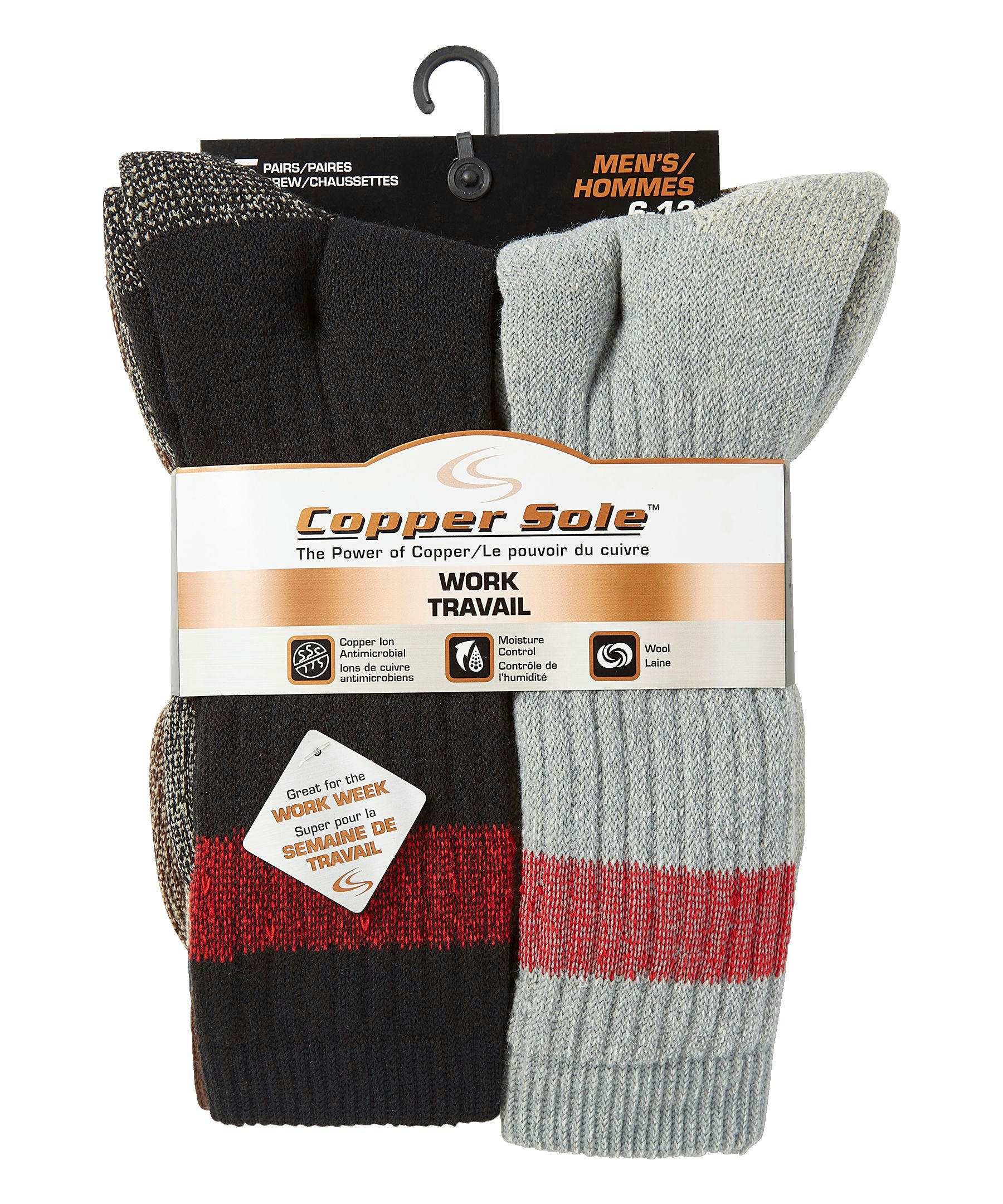 Copper Sole Men's 5 Pack Work Crew Socks