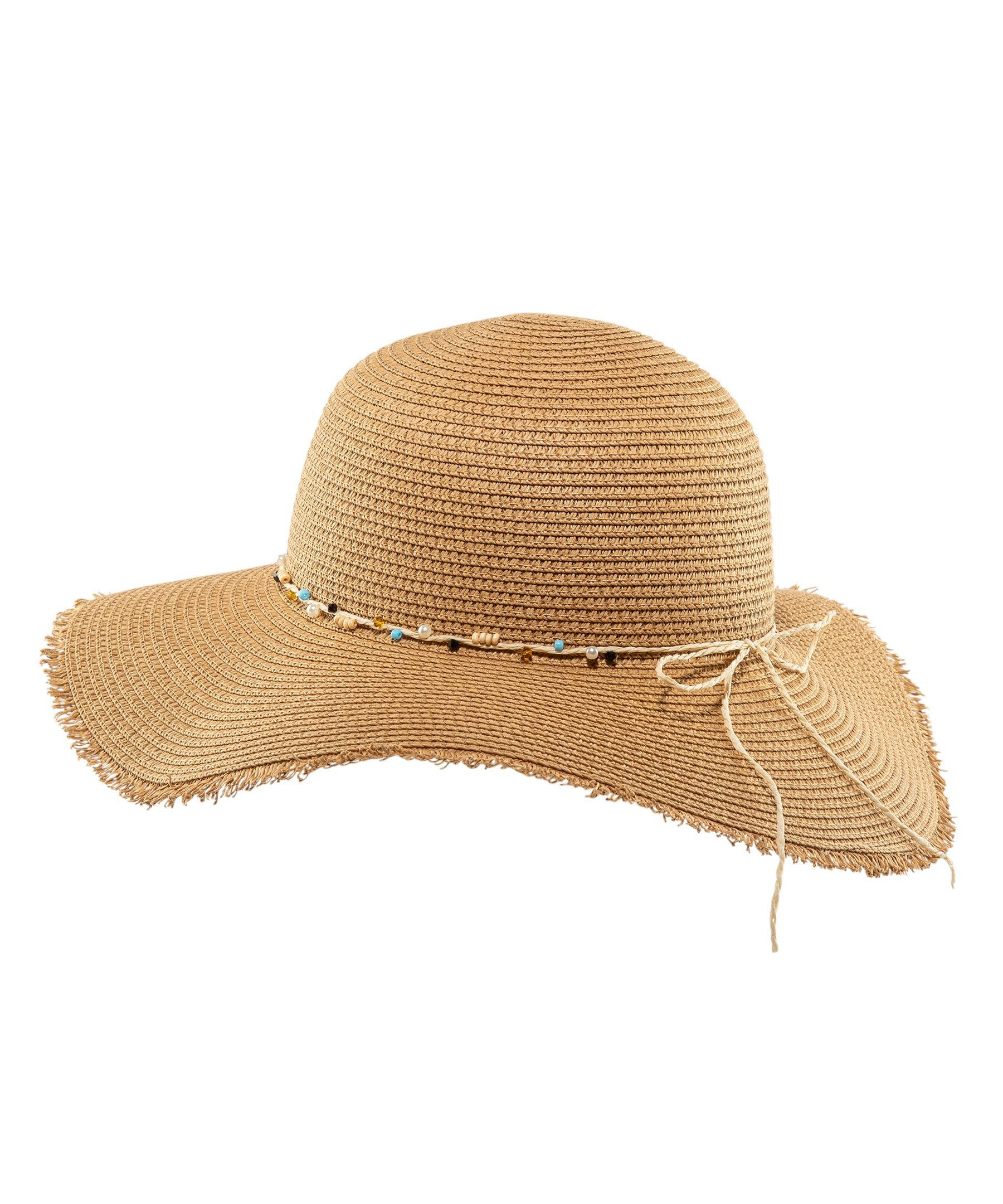 FarWest Women's Straw Hat Raw Edge/Beaded Trim