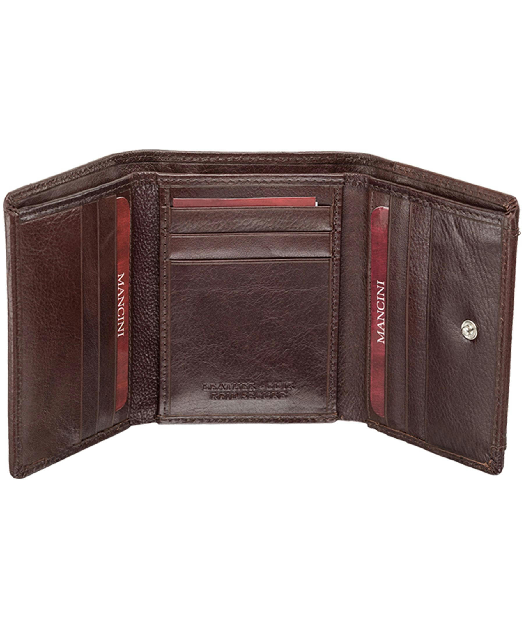 Mancini Leather Goods Men's Equestrian RFID Secure Trifold Wing Wallet Black