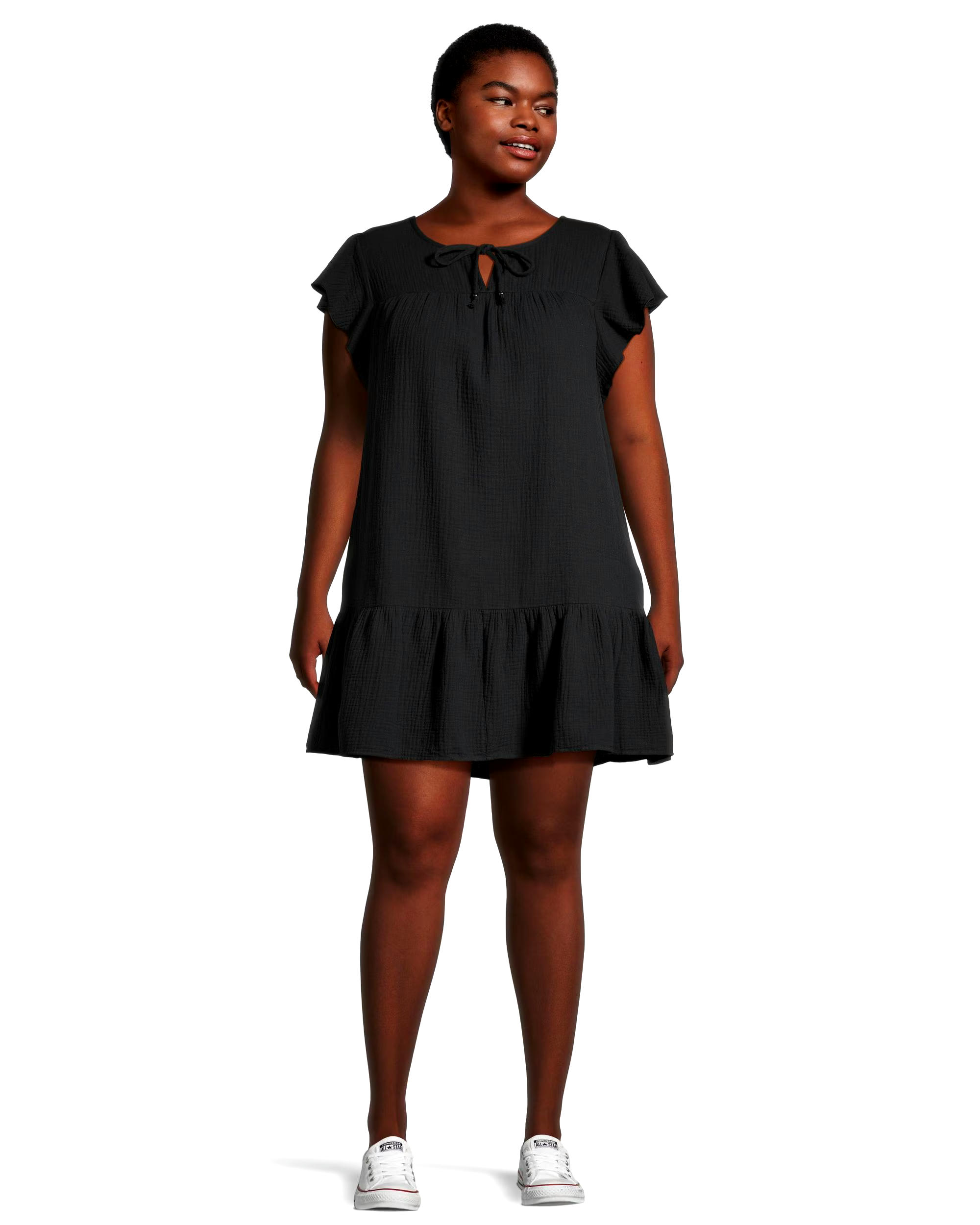 Denver Hayes Women's Relaxed Fit Double Gauze Flutter Sleeve Dress