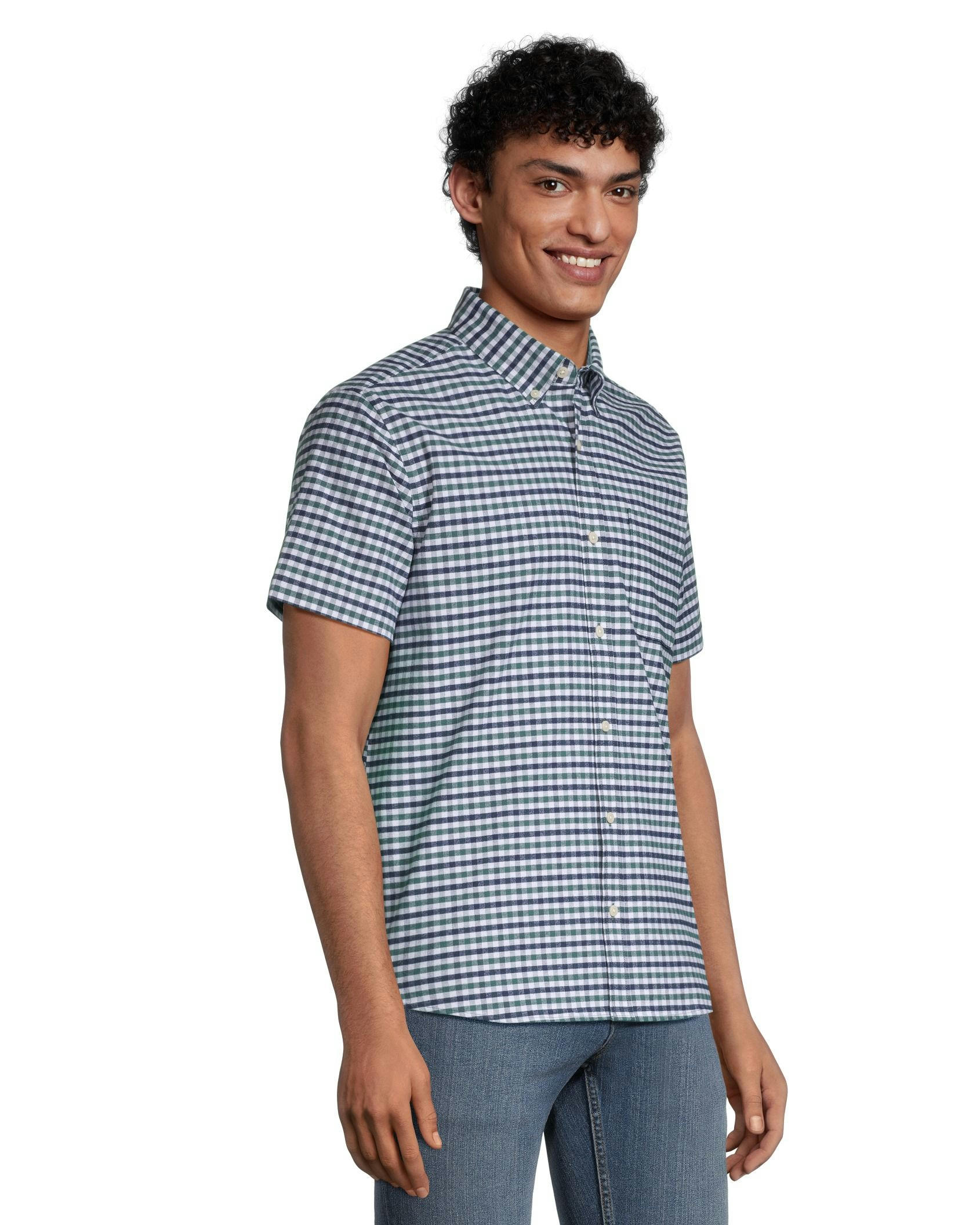 Denver Hayes Men's Stretch Oxford Modern Fit Short Sleeve Button Down Shirt