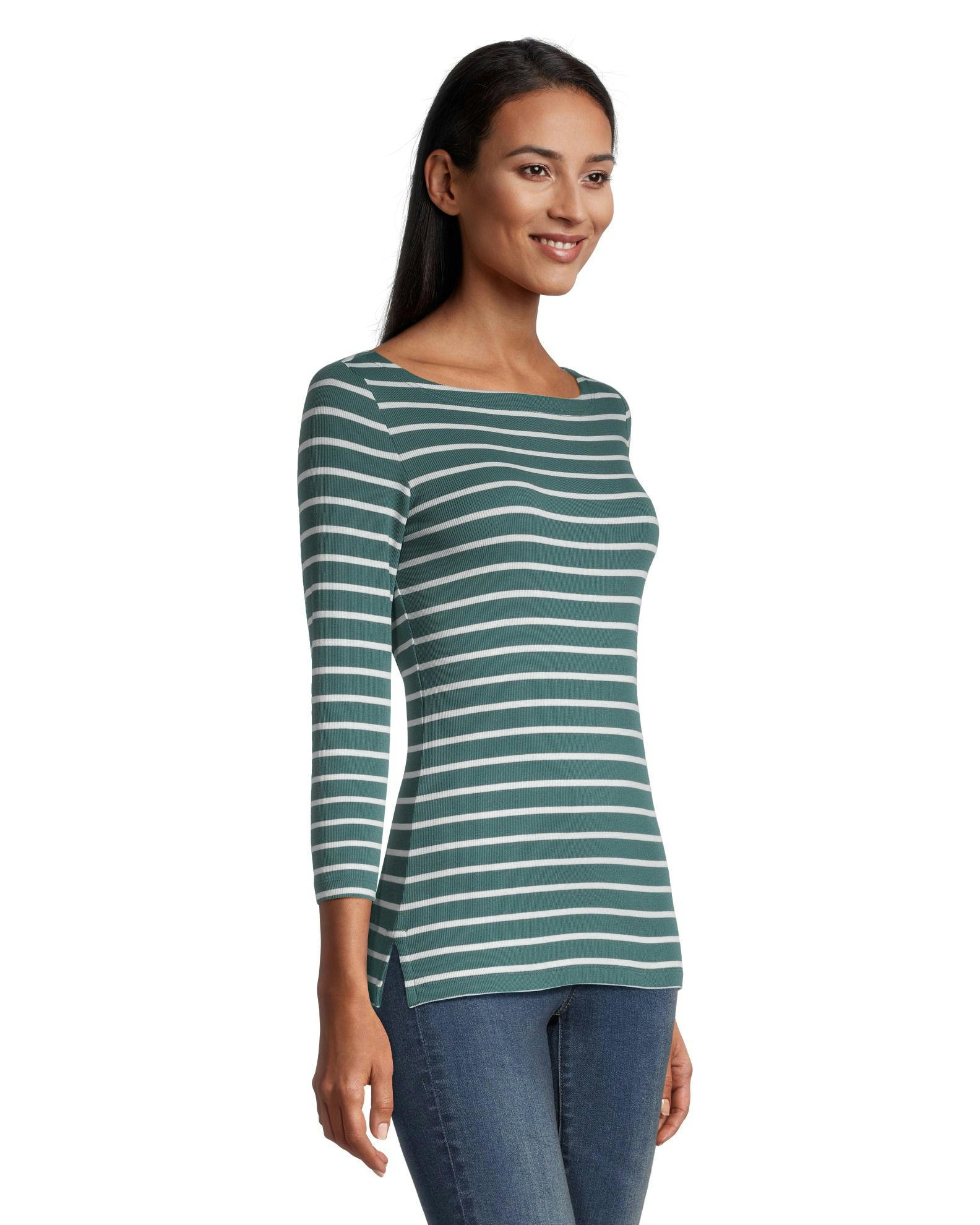 Denver Hayes Women's Fitted Three Quarter Sleeve Boatneck Shirt