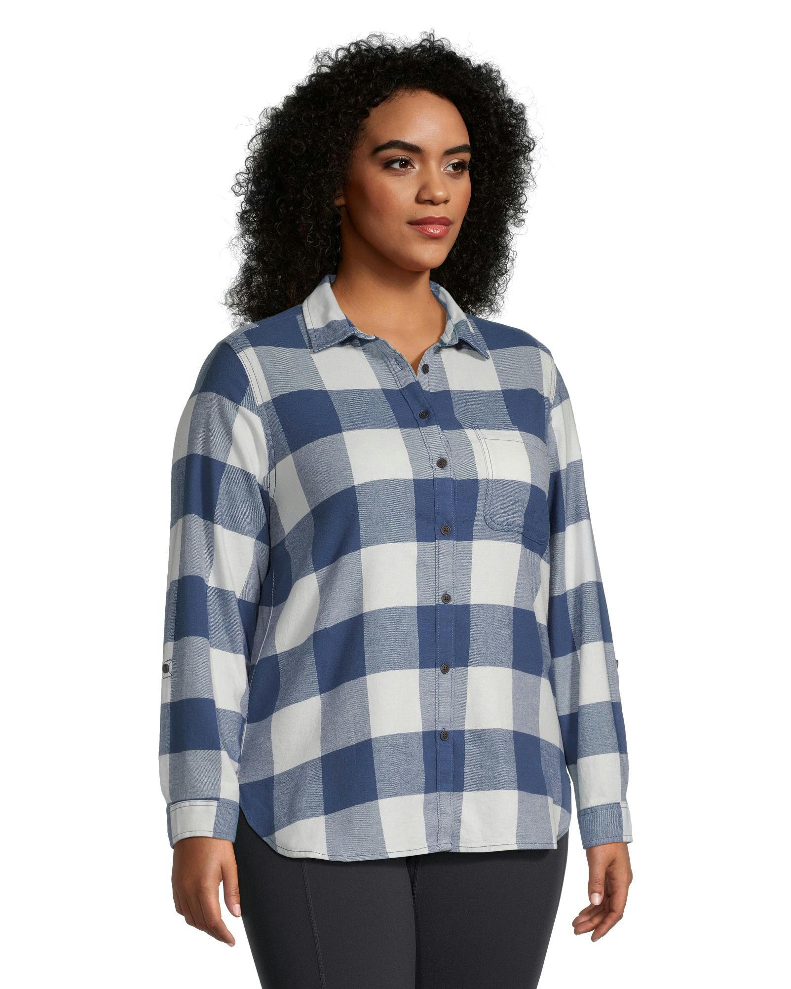 WindRiver Women's Semi-fit Long Sleeve Button Up Soft Brushed Stretch Flannel Shirt