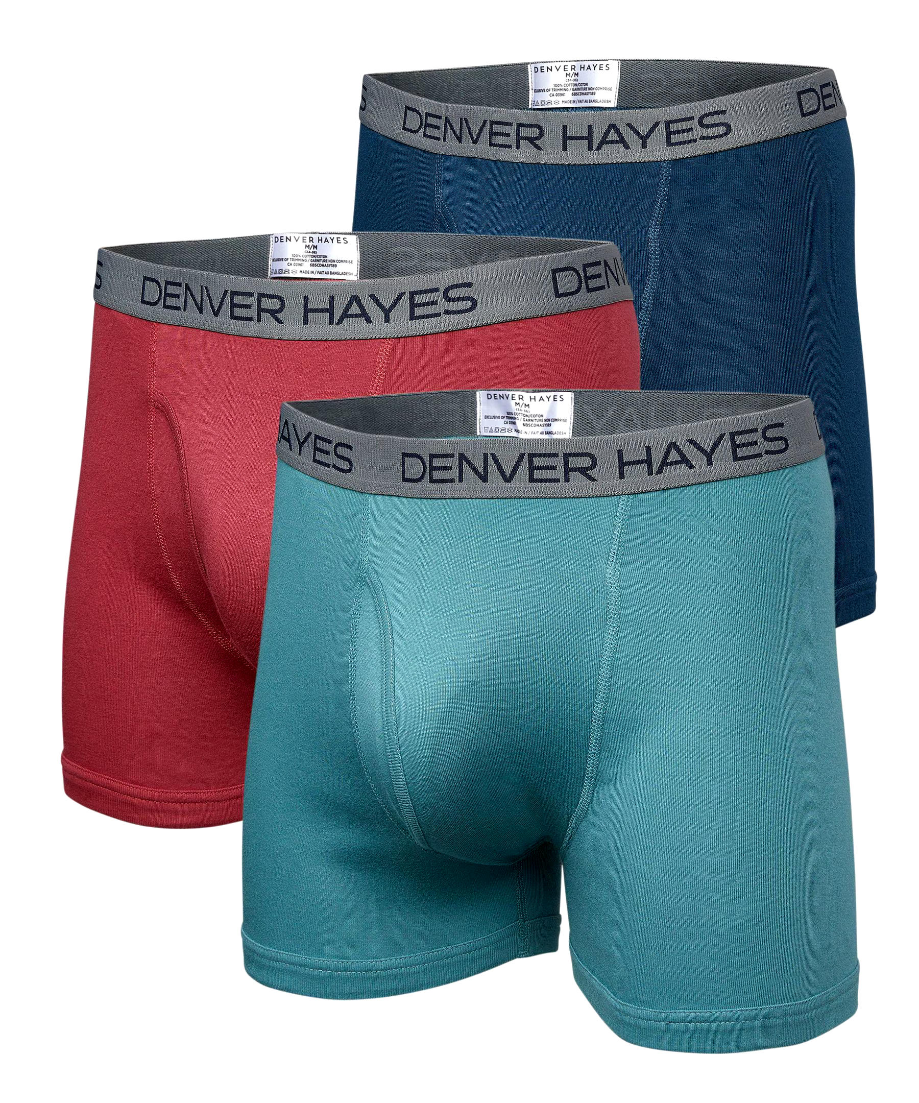 Denver Hayes Men's 3 Pack Solid Boxer Briefs