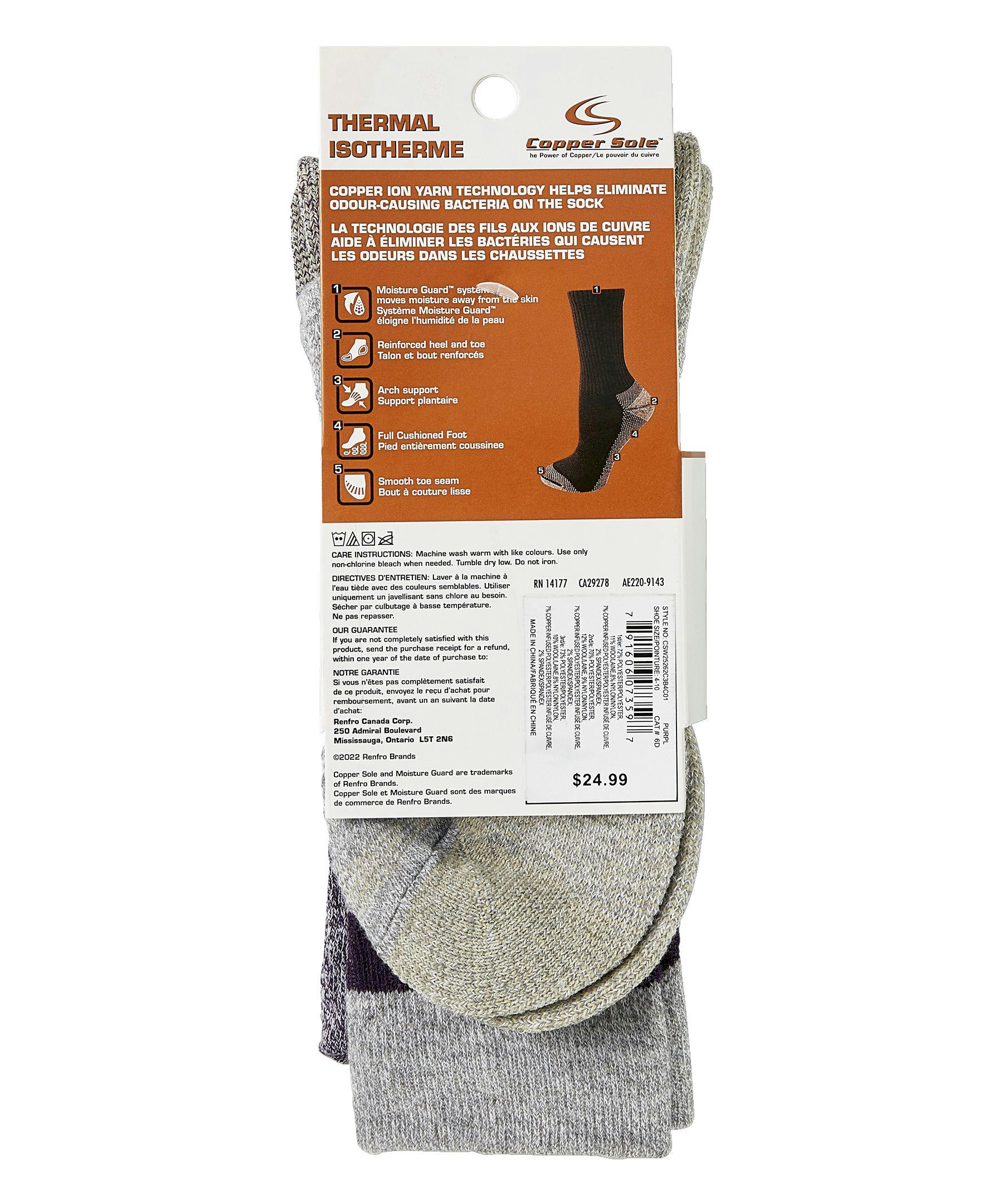 Copper Sole Women's 3 Pack Thermal Crew Socks