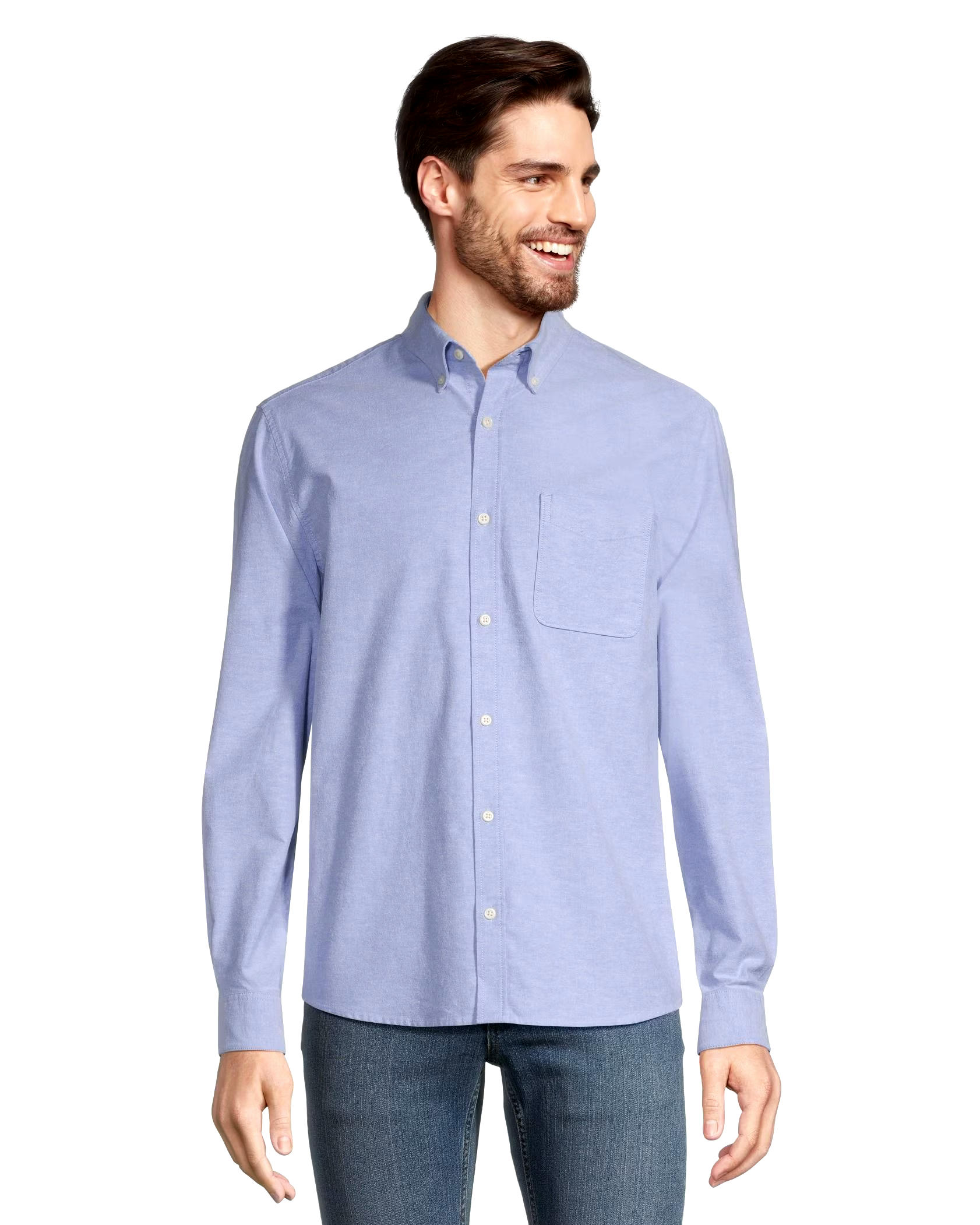 Denver Hayes Men's Stretch Oxford Modern Fit Long Sleeve Button Down Shirt