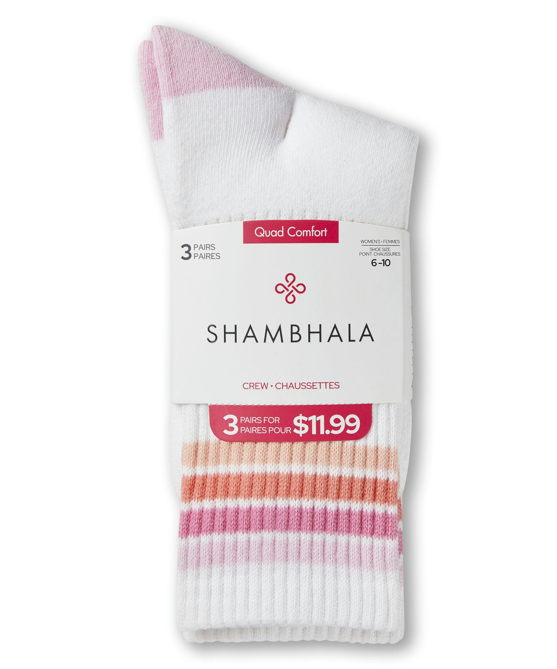 Shambhala Women's Quad Comfort FRESHTECH® Sport Crew Socks, 3 Pack