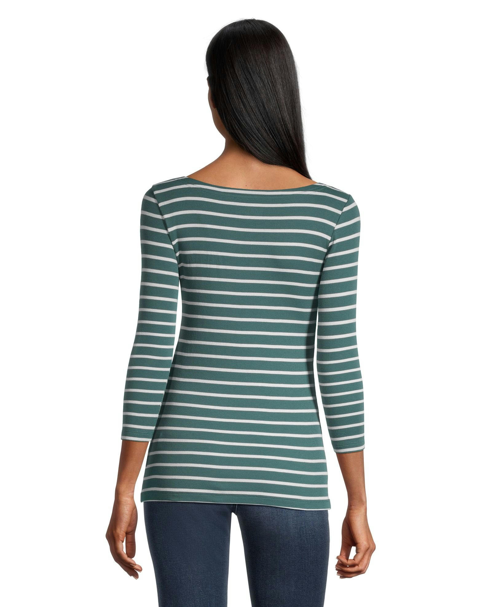 Denver Hayes Women's Fitted Three Quarter Sleeve Boatneck Shirt