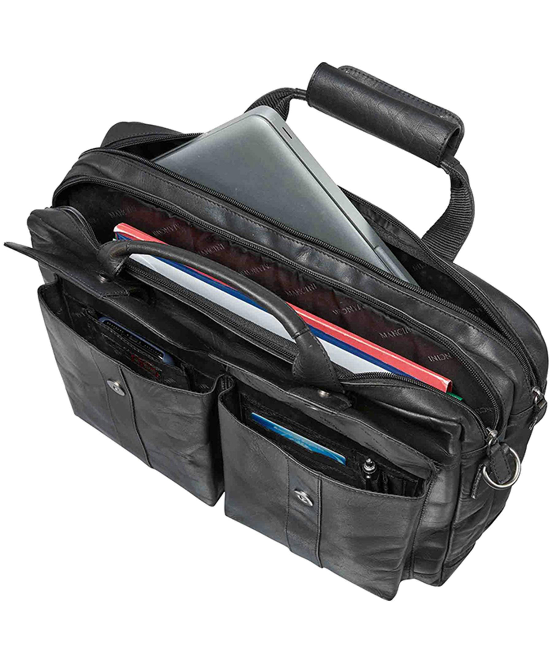 Mancini Leather Goods Men's Buffalo Laptop Briefcase Black