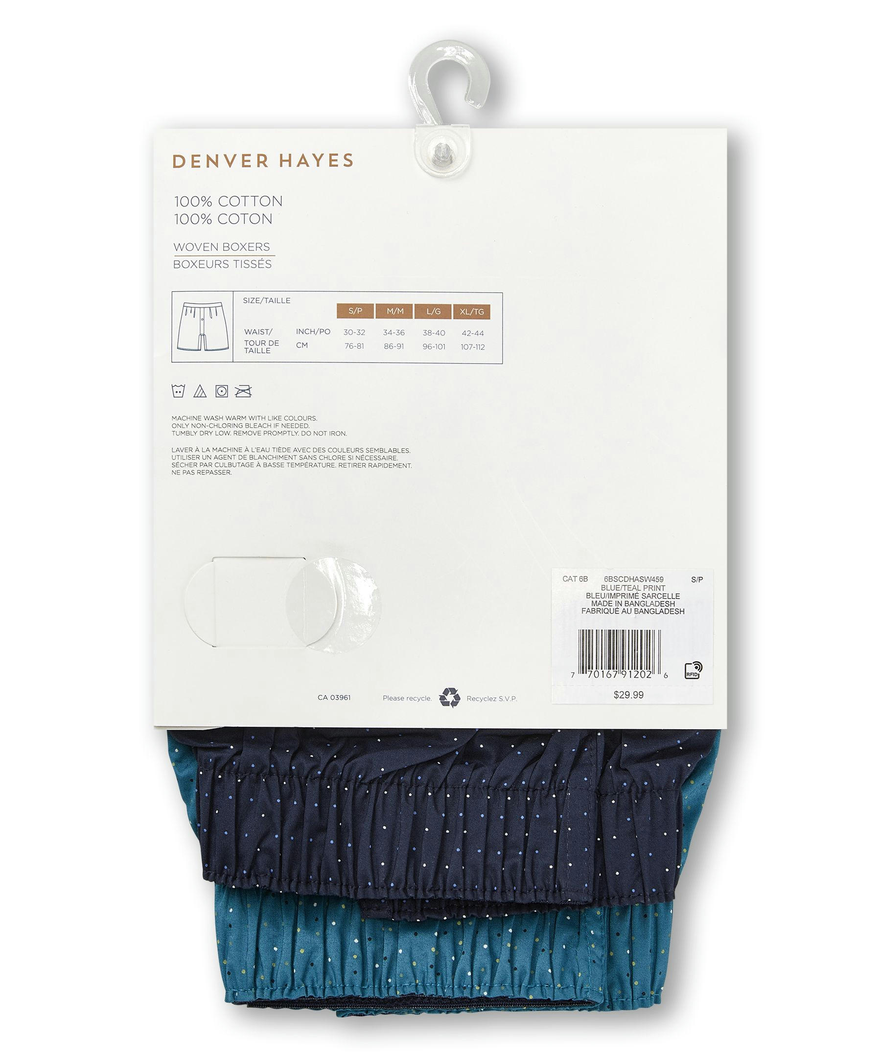 Denver Hayes Men's 2 Pack Woven Boxer