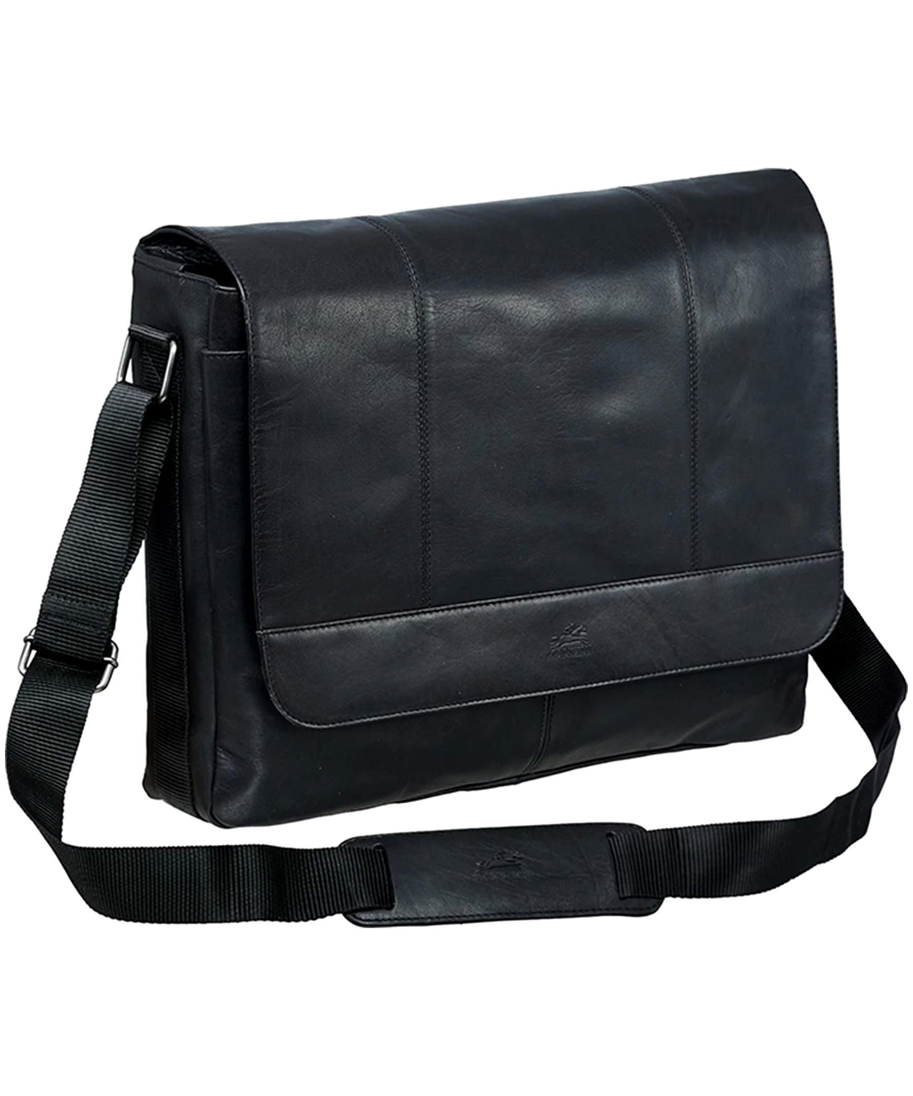 Mancini Leather Goods Unisex Buffalo Messenger Bag with Laptop Compartment Black