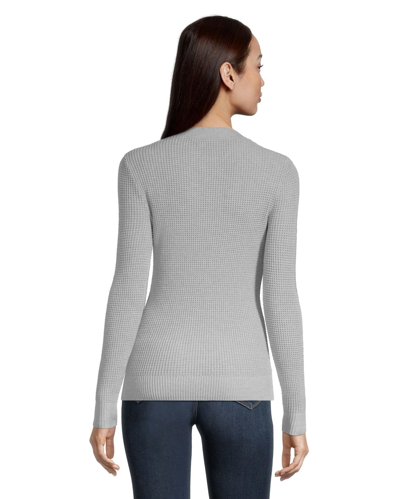 Denver Hayes Women's Fitted Long Sleeve V Neck Waffle Henley Sweater