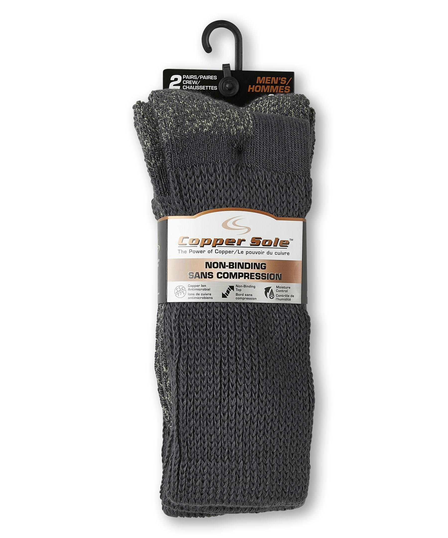 Copper Sole Men's 2 Pack Copper Non Binding Crew Socks