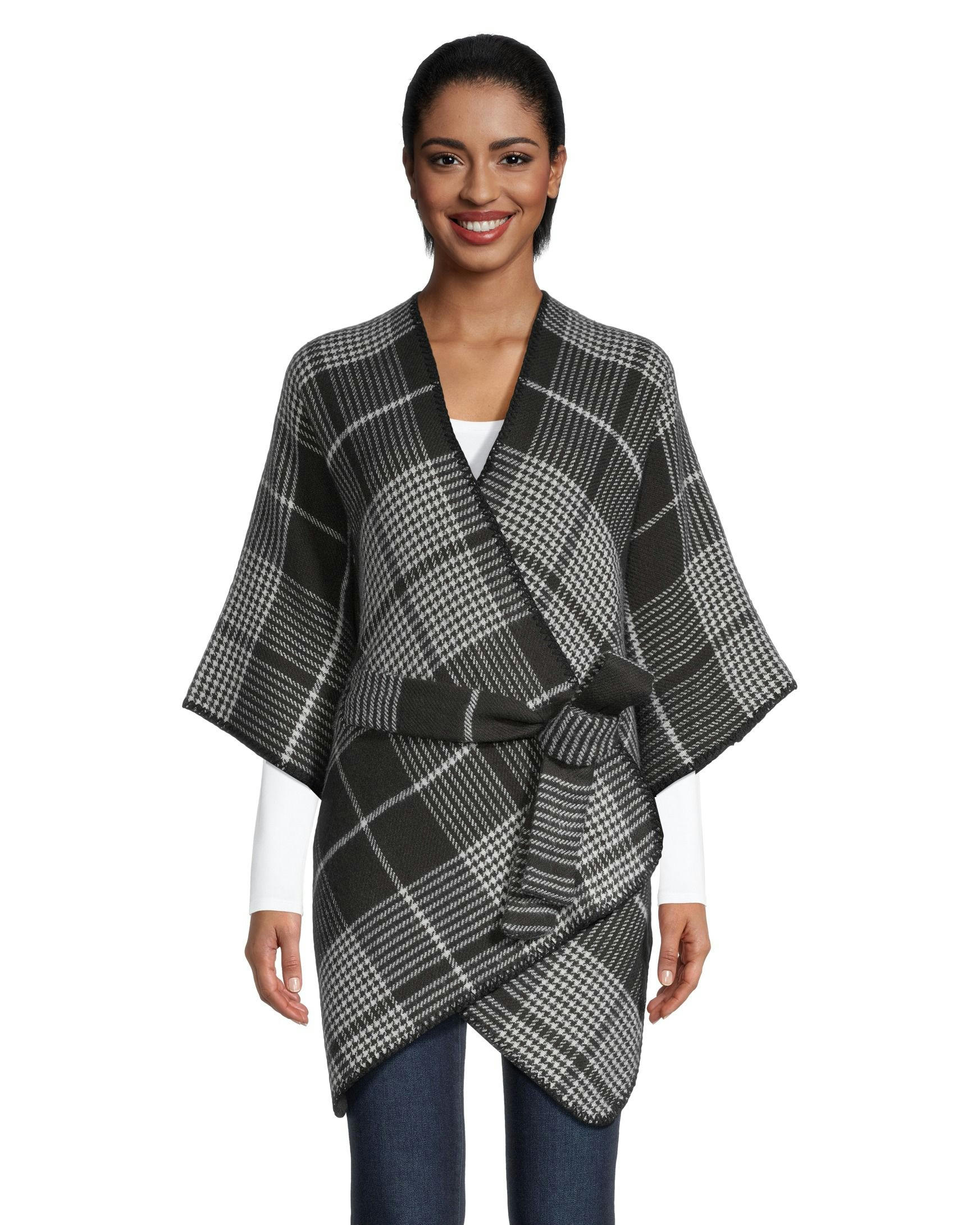 Denver Hayes Women's Plaid Self Tie Shawl Ruana