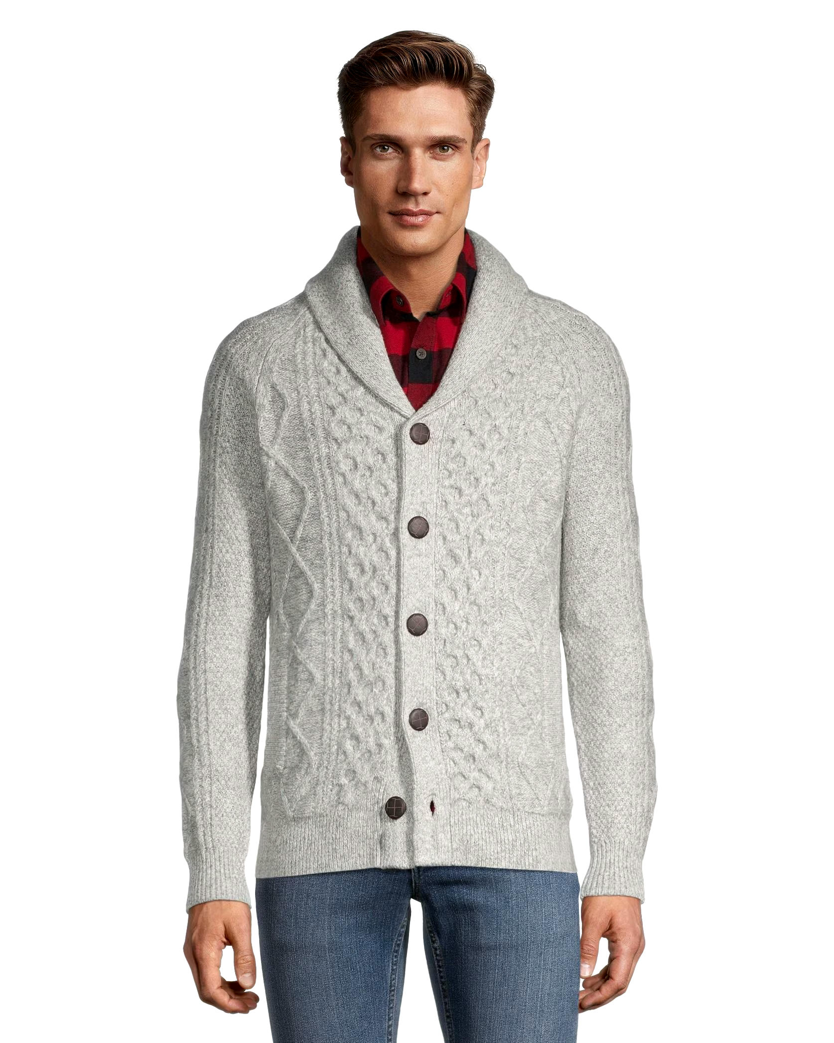 WindRiver Men's Heritage Cable Button Shawl Cardigan Sweater
