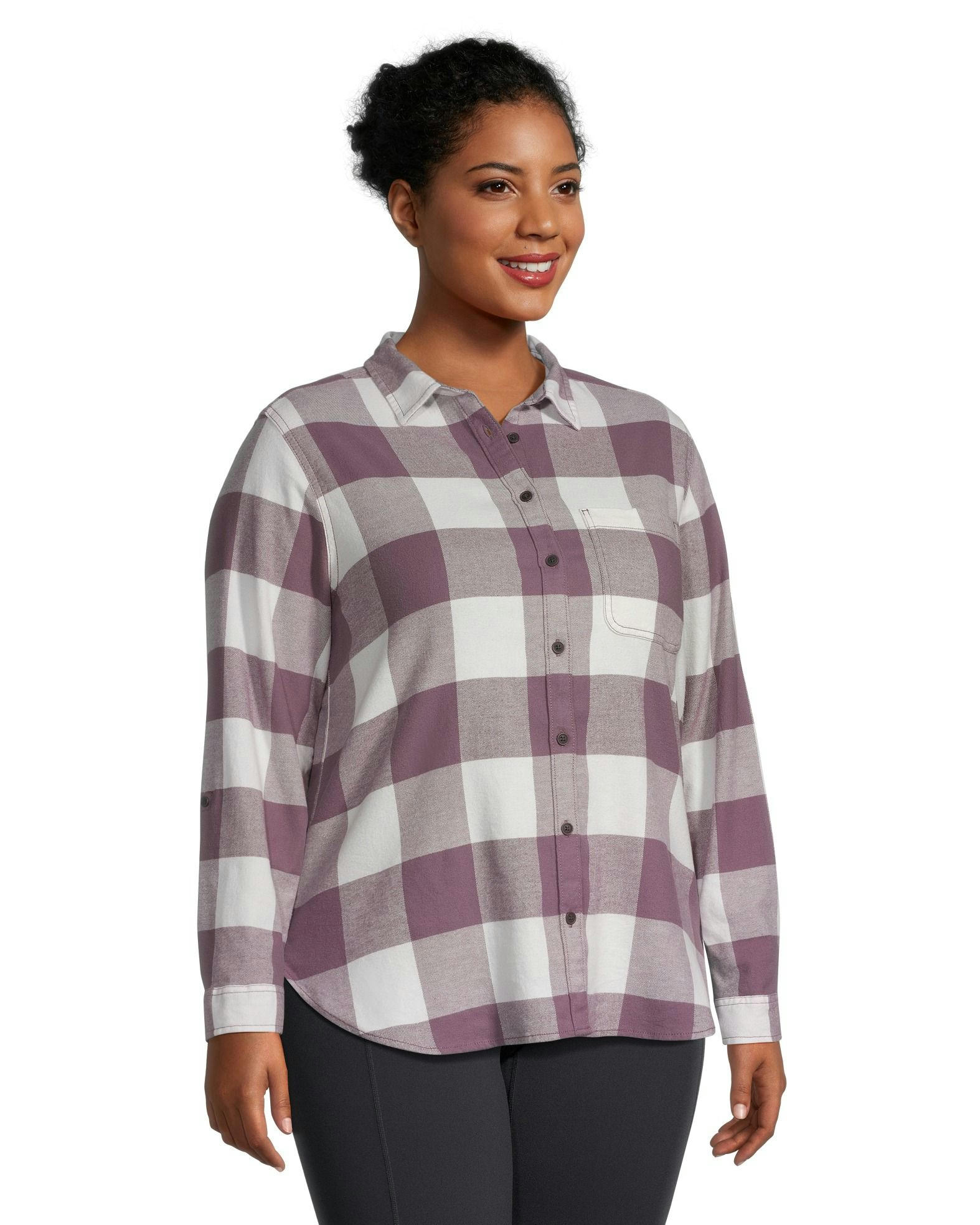 WindRiver Women's Semi-fit Long Sleeve Button Up Soft Brushed Stretch Flannel Shirt