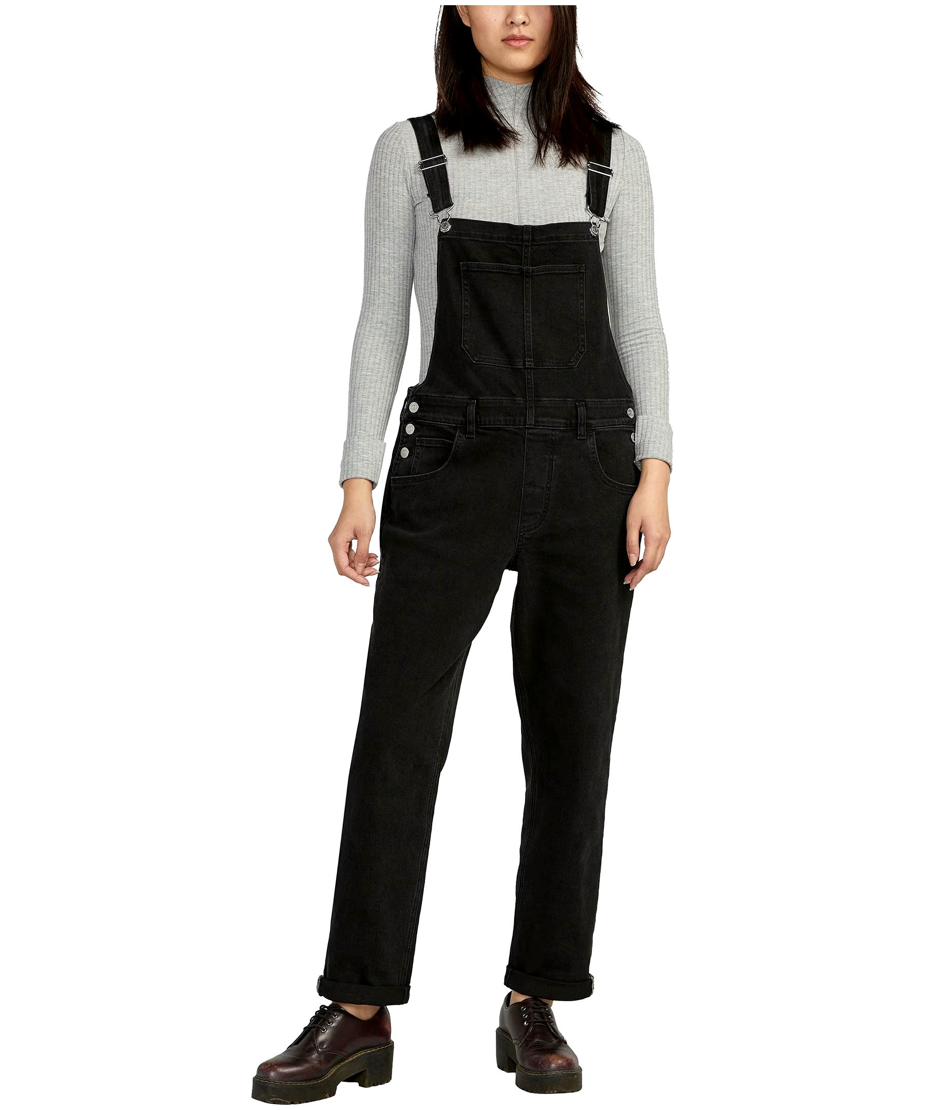 Silver Women's Baggy Fit Straight Leg Denim Overalls