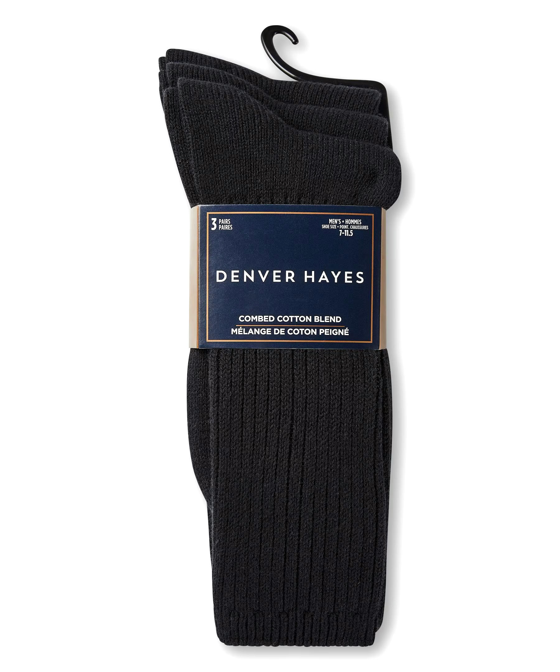 Denver Hayes Men's Casual Rib Socks, 3 Pack