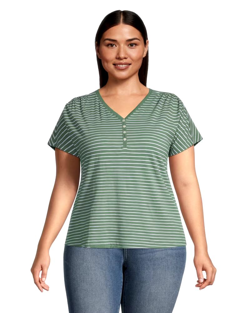 Women's Gathered Y-Neck Henley Top