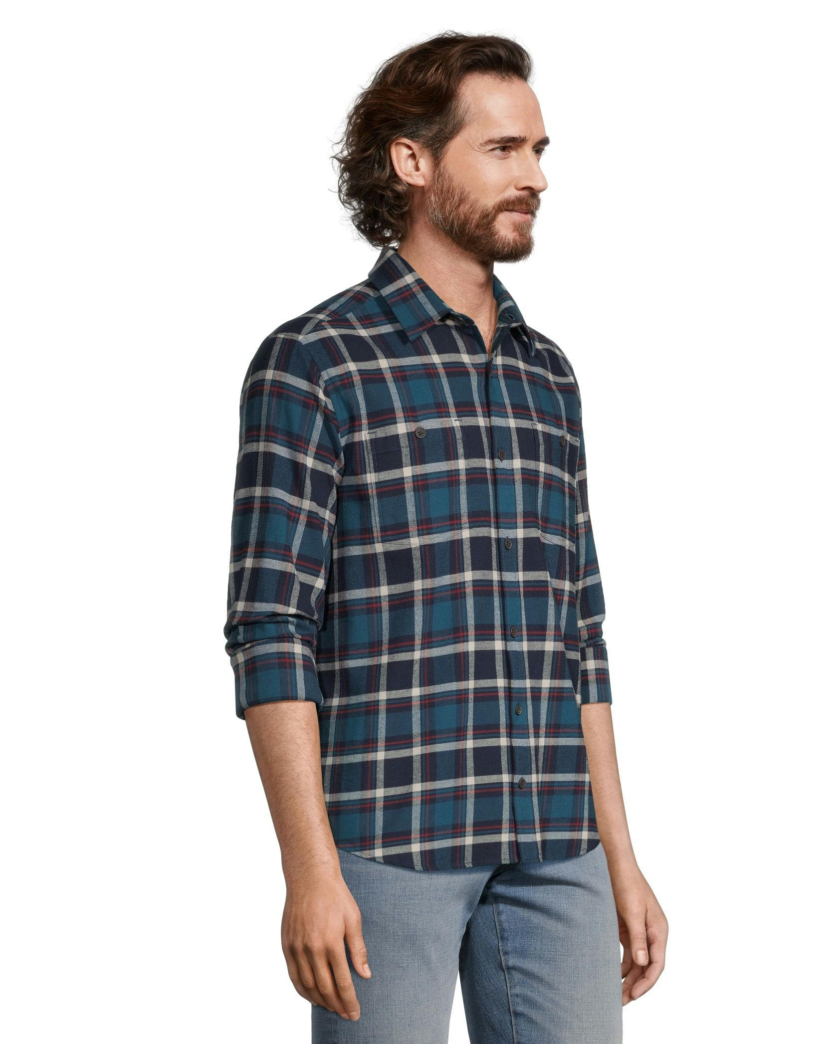 WindRiver Men's Long Sleeve Button Down Basic Stretch Flannel Shirt