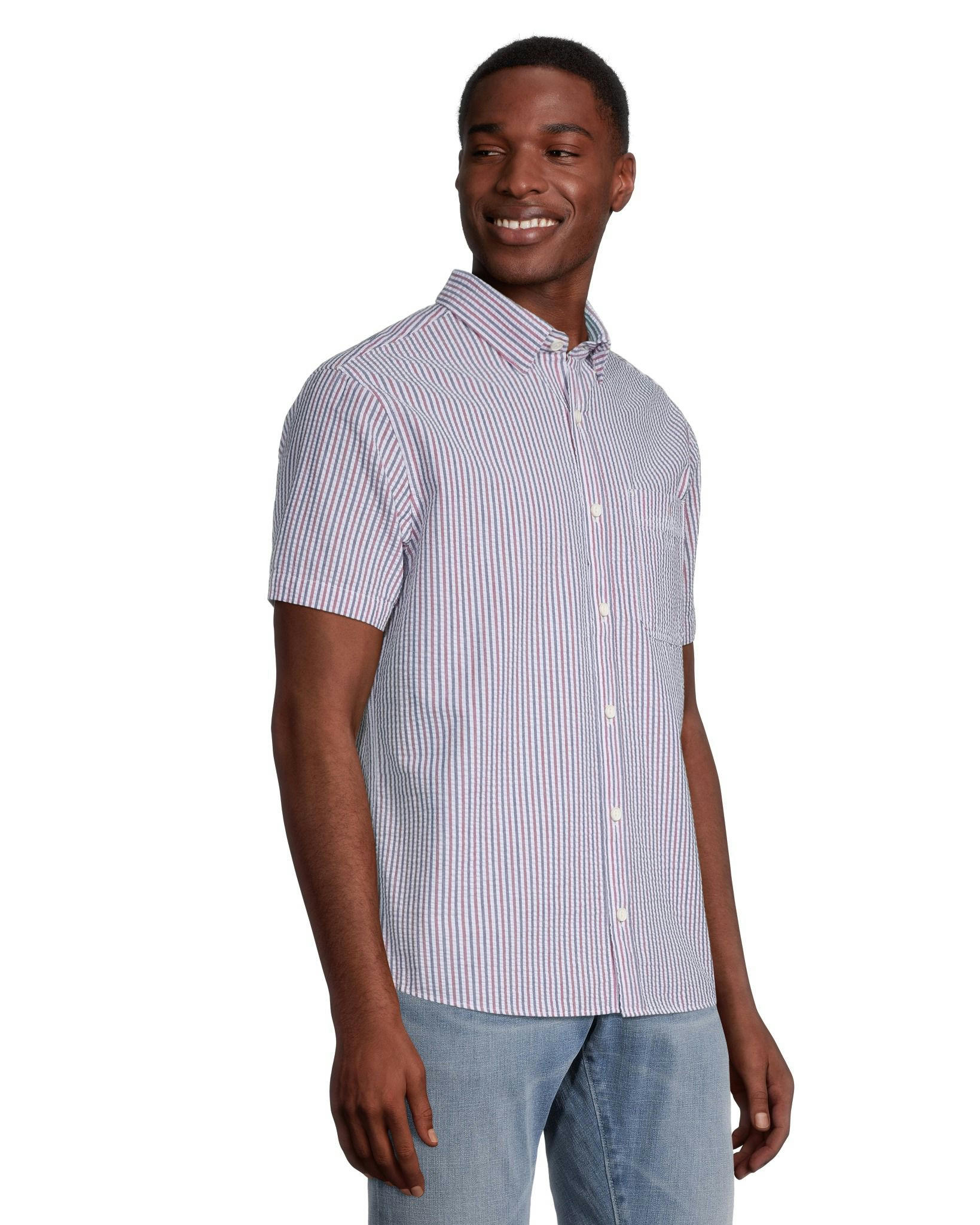 Denver Hayes Men's Premium Seersucker Modern Fit Short Sleeve Shirt