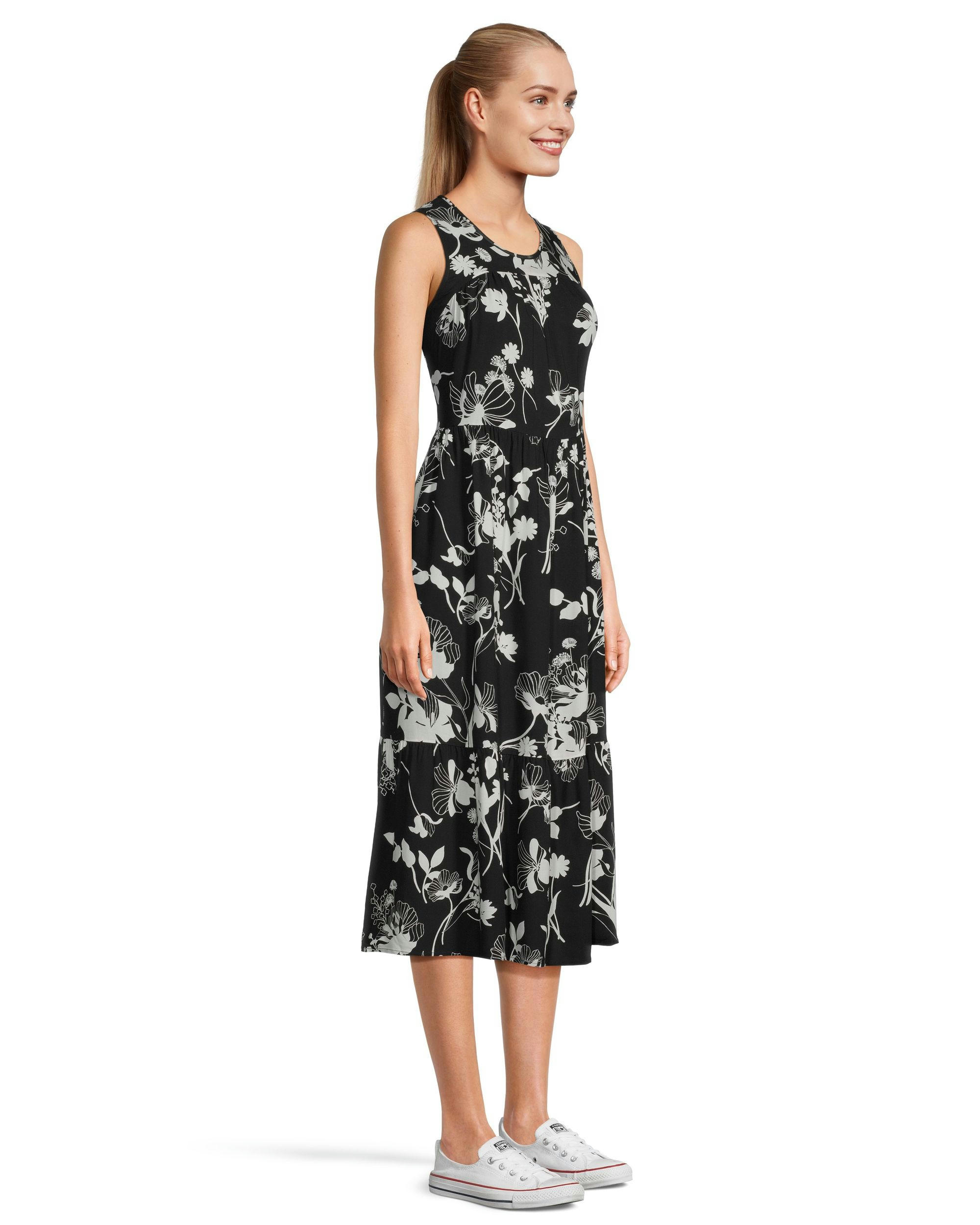 Women's Sleeveless Scoop Neck Tiered Midi Dress