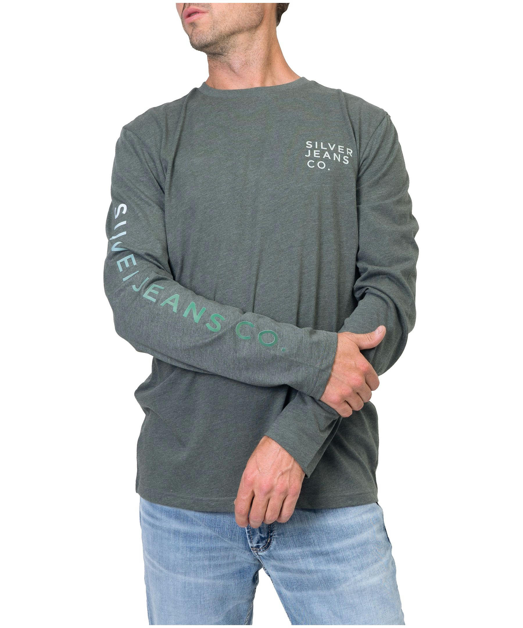 Silver Men's Long Sleeve Logo T Shirt