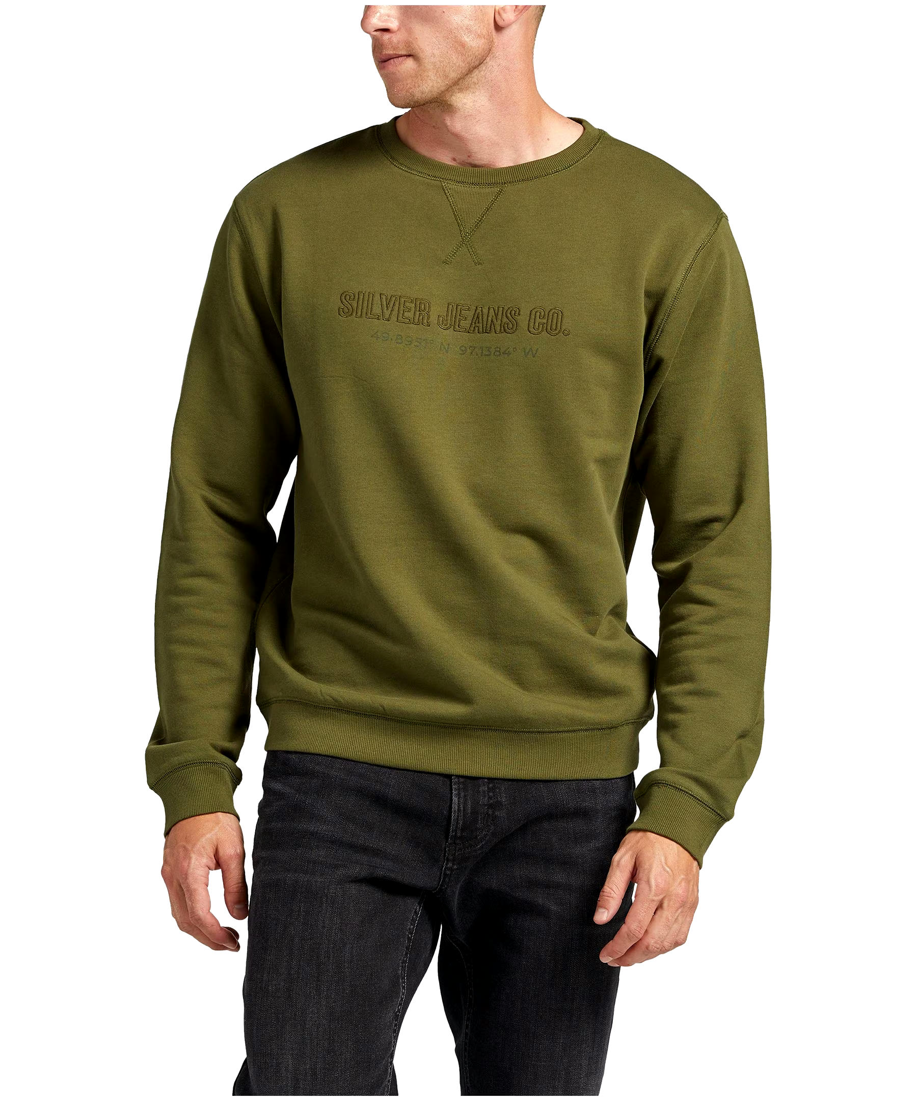 Silver Men's Cotton Fleece Logo Crewneck Sweatshirt