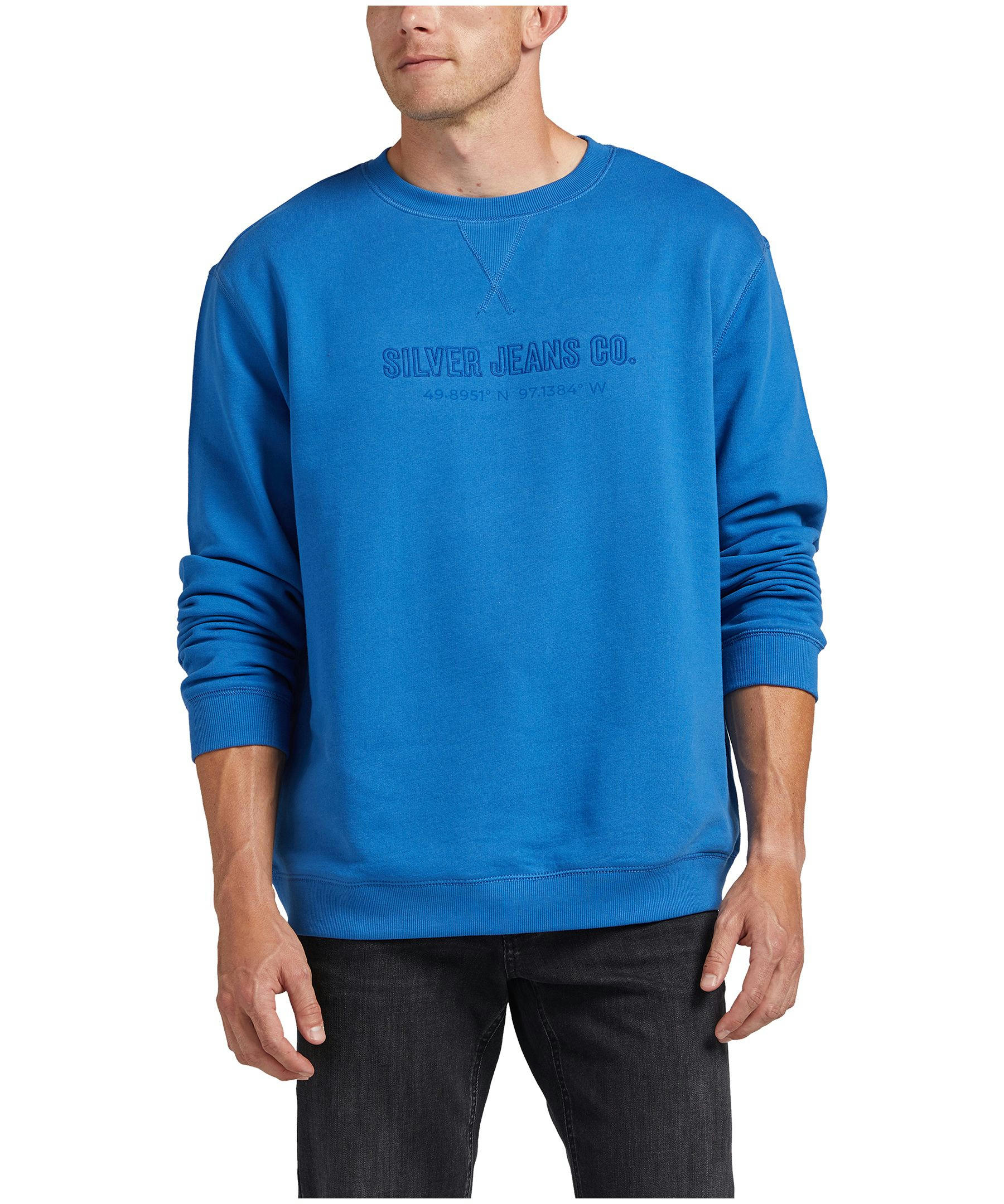 Silver Men's Cotton Fleece Logo Crewneck Sweatshirt