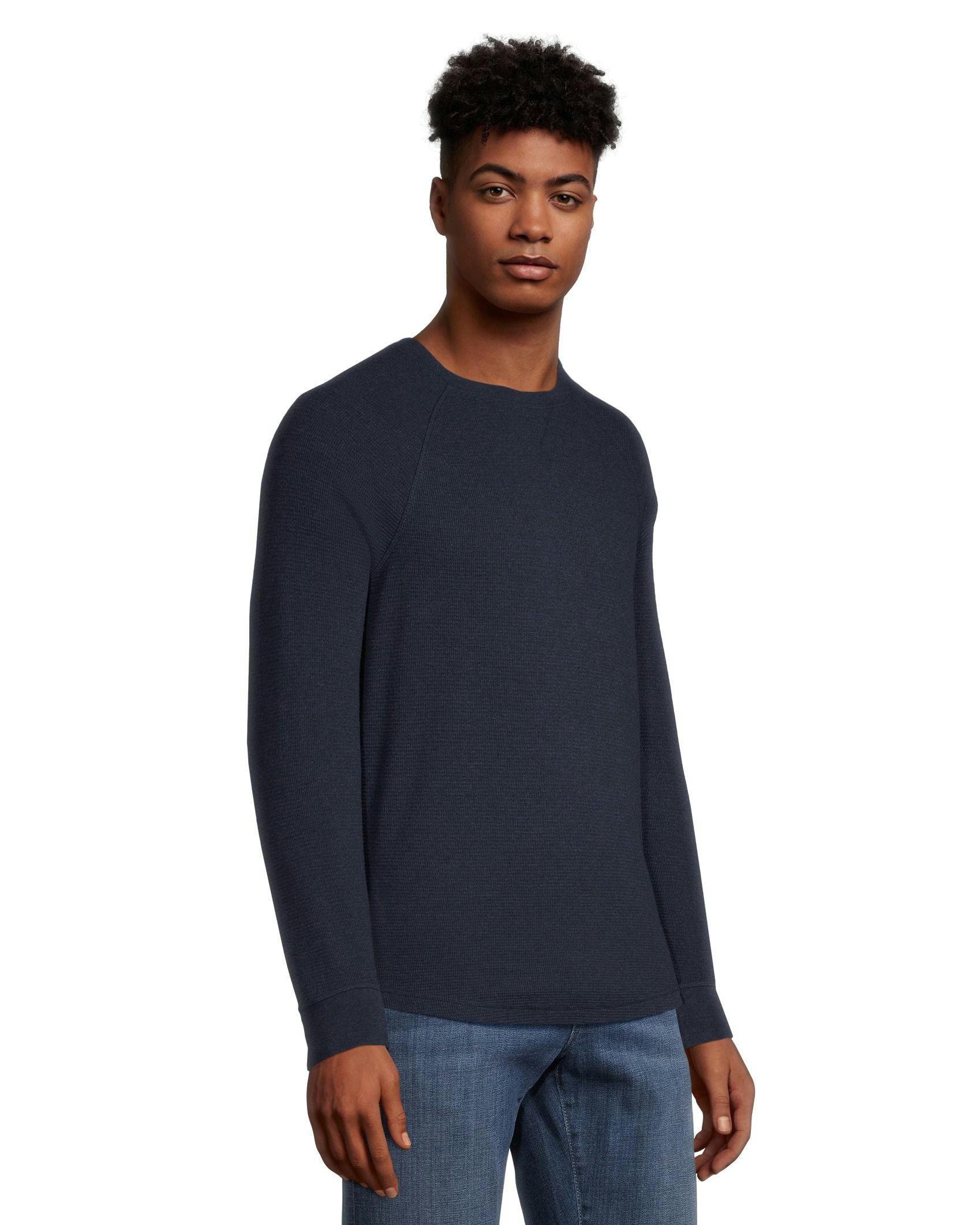 Denver Hayes Men's Long Sleeve Waffle Raglan Crewneck Knit Top