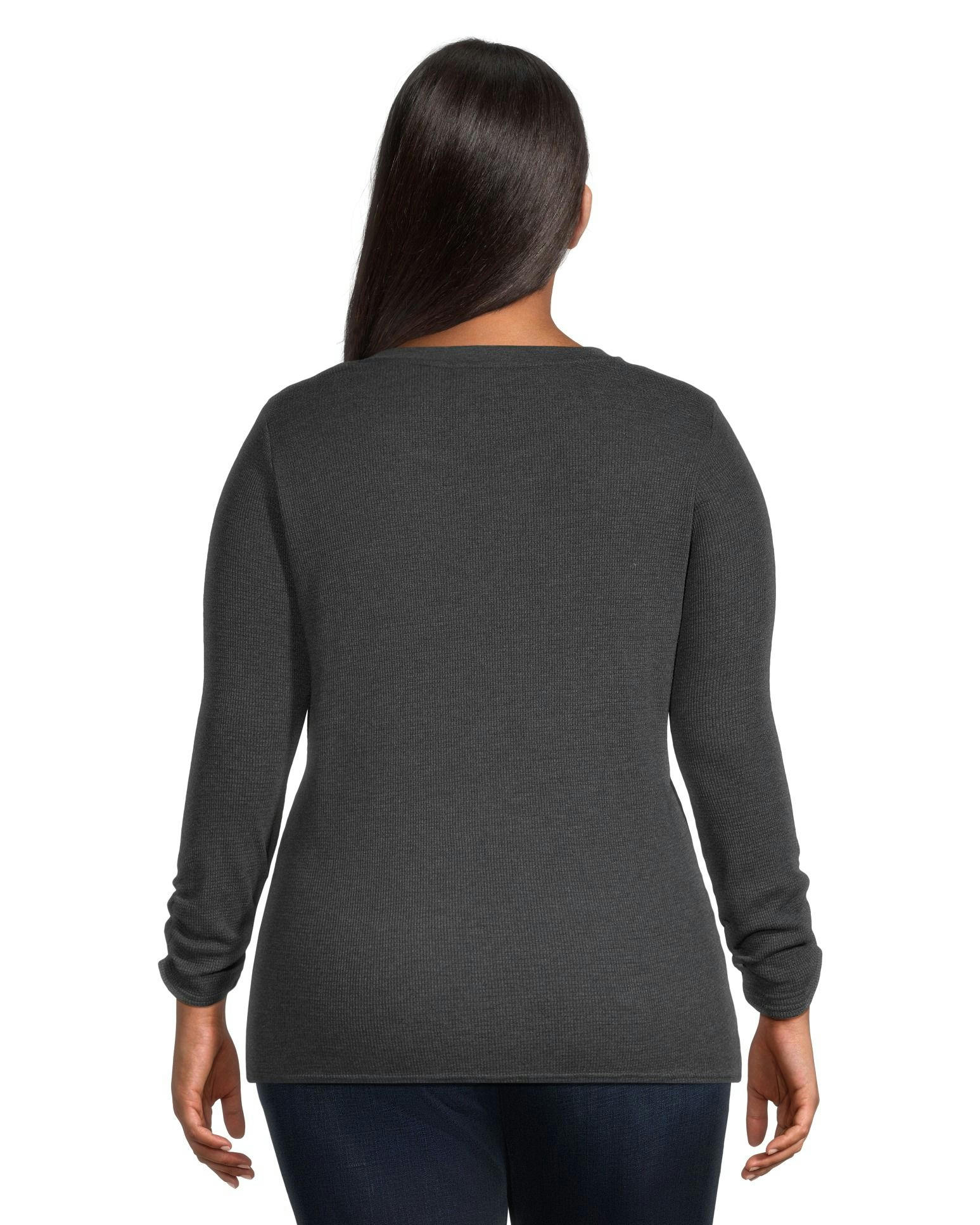 Denver Hayes Women's Semi Fitted Long Sleeve Y Neck Waffle Shirt