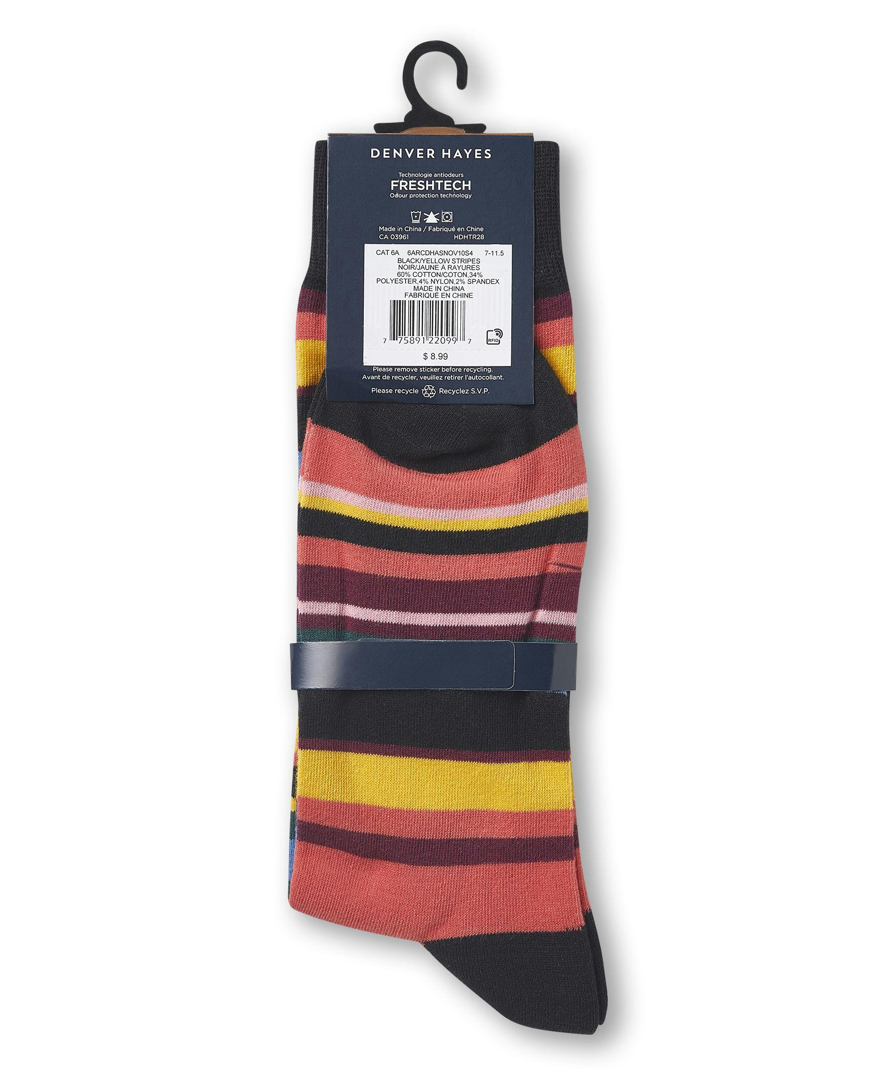 Denver Hayes Men's FRESHTECH® Geometric Pattern Casual Crew Socks