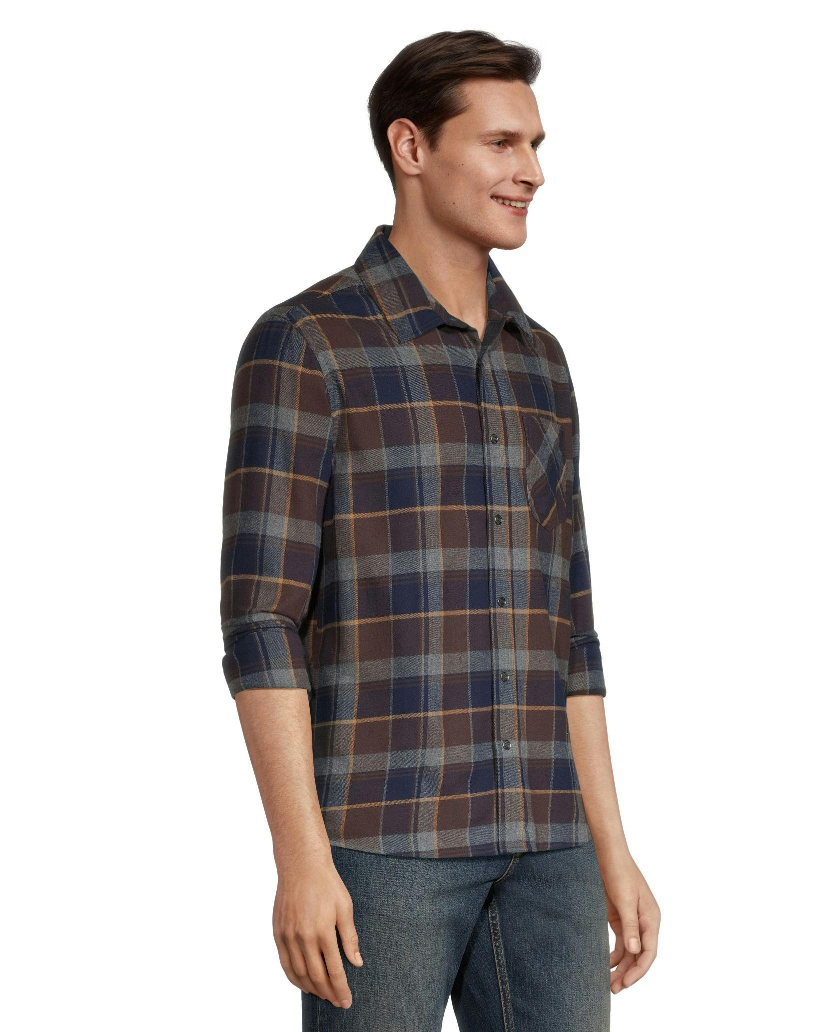 Boston Traders Men's Double Brushed Long Sleeve Snap Flannel Shirt