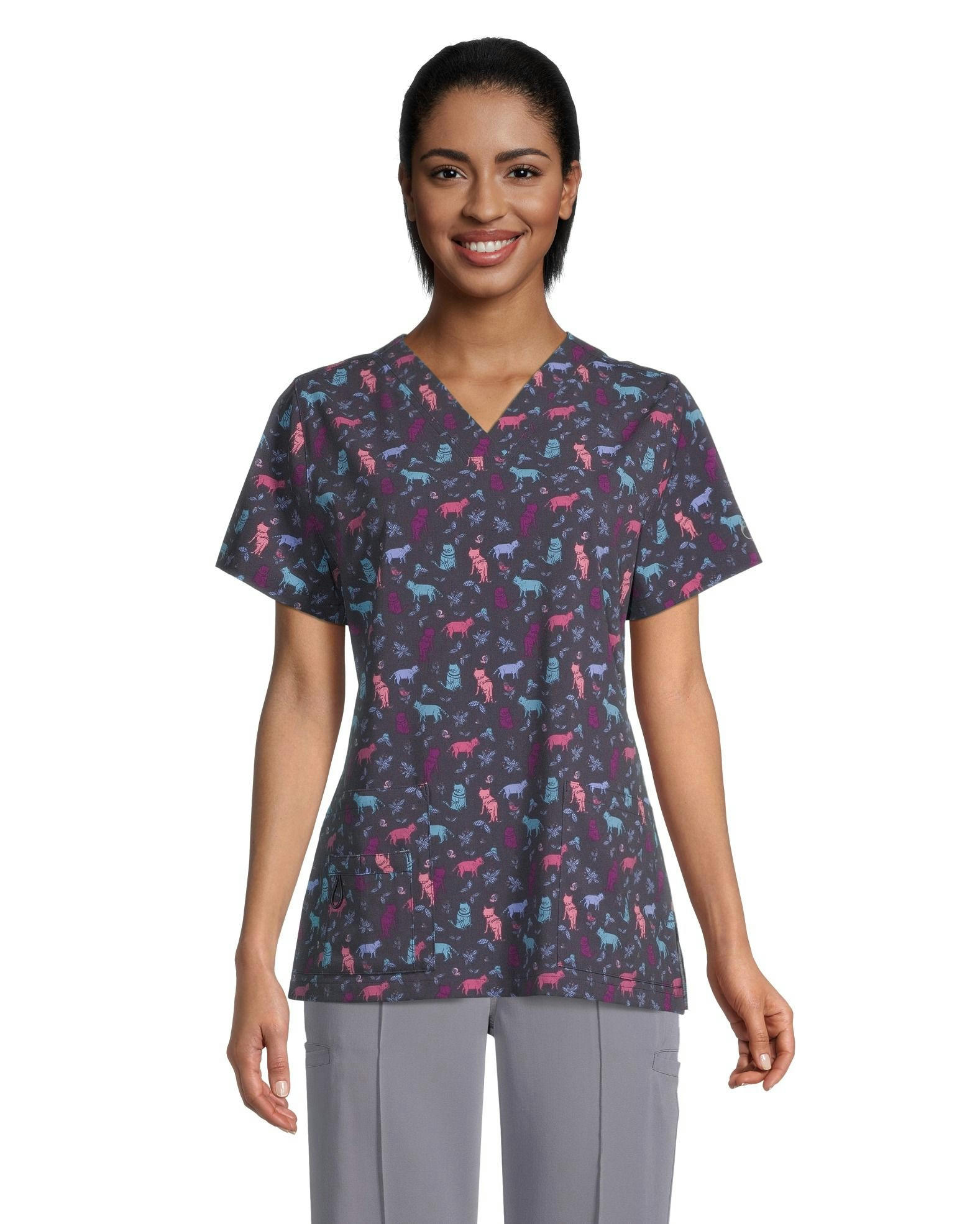 Health Pro Heart Women's V-Neck Print Scrub Top