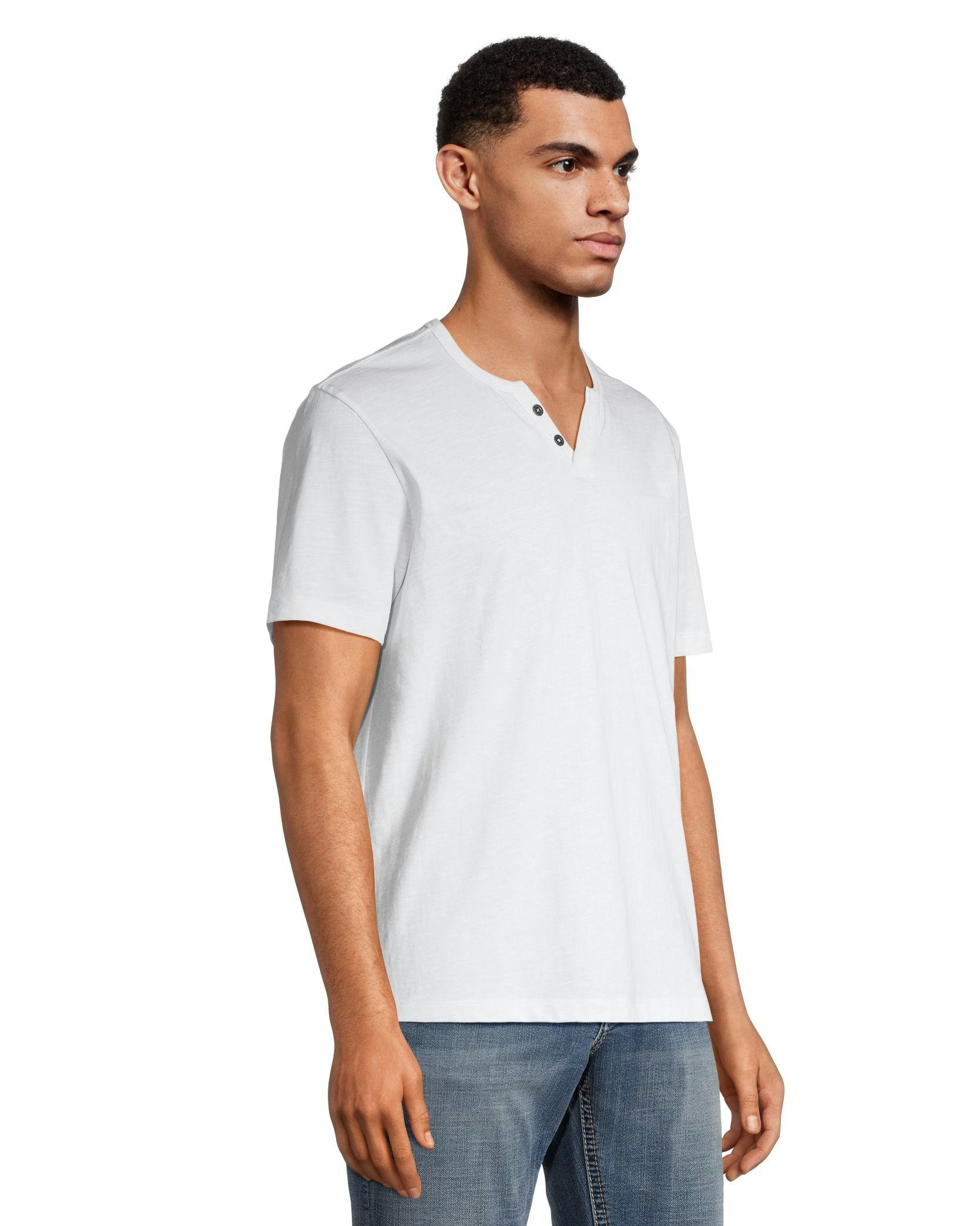 Silver Men's Short Sleeve Solid Slub Henley Shirt