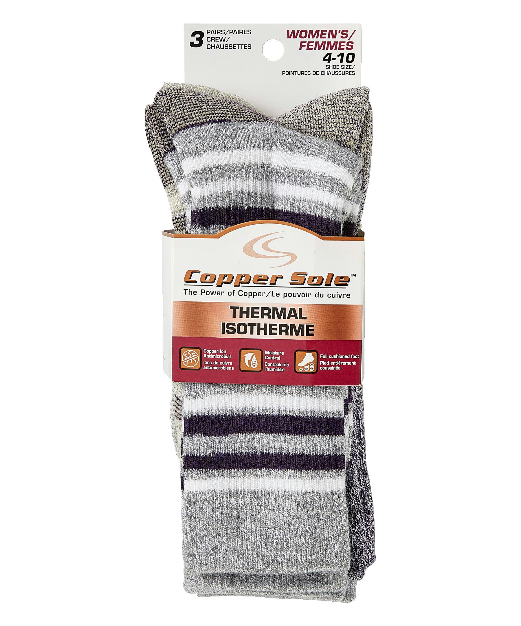 Copper Sole Women's 3 Pack Thermal Crew Socks
