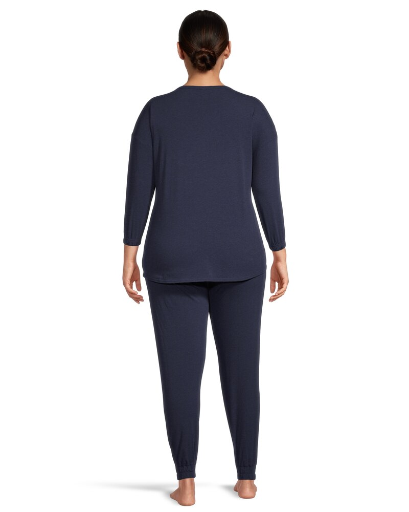 Denver Hayes Women's 2 Piece Jersey Crew Pajama Top and Pants Set