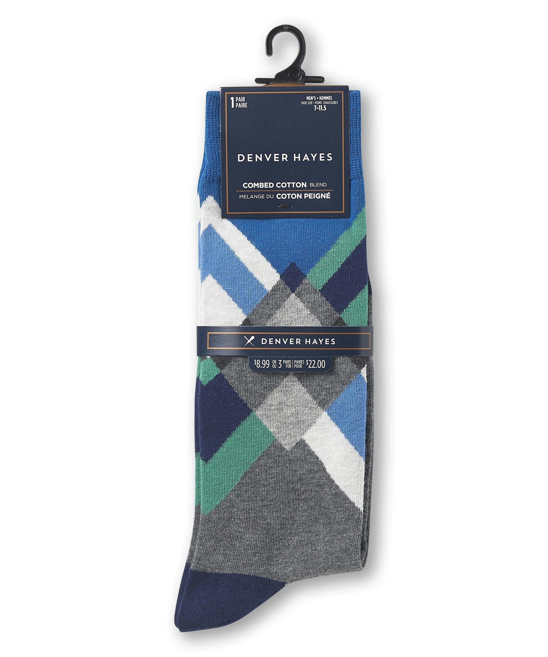 Denver Hayes Men's FRESHTECH® Geometric Pattern Casual Crew Socks