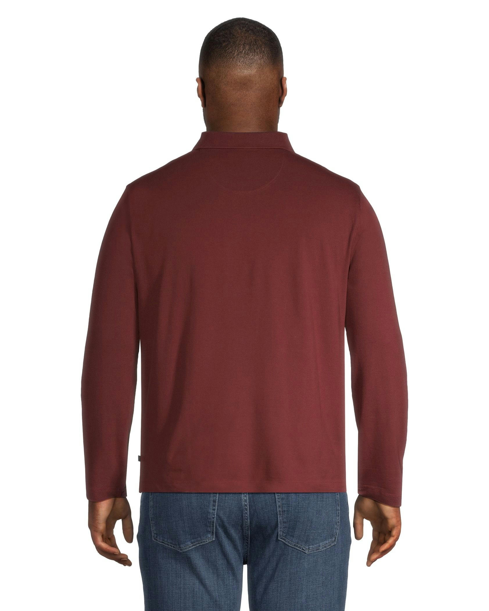 Denver Hayes Men's 50 Wash Long Sleeve Modern Fit Stretch Pique Polo Shirt