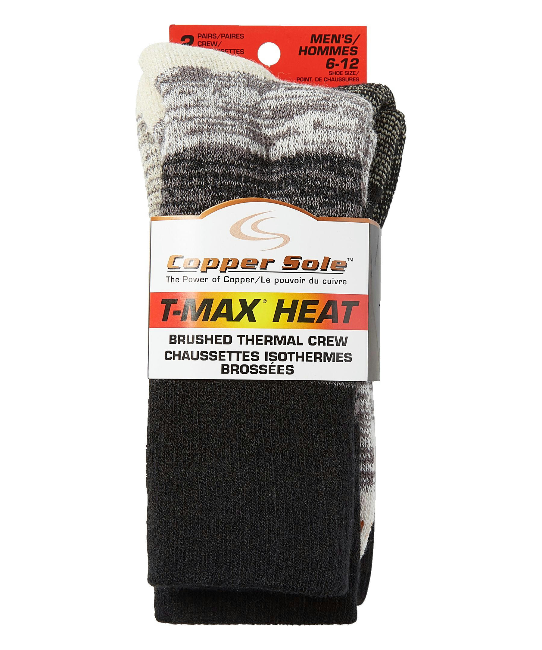 Copper Sole Men's 2 Pack TMAX Burshed Thermal Socks
