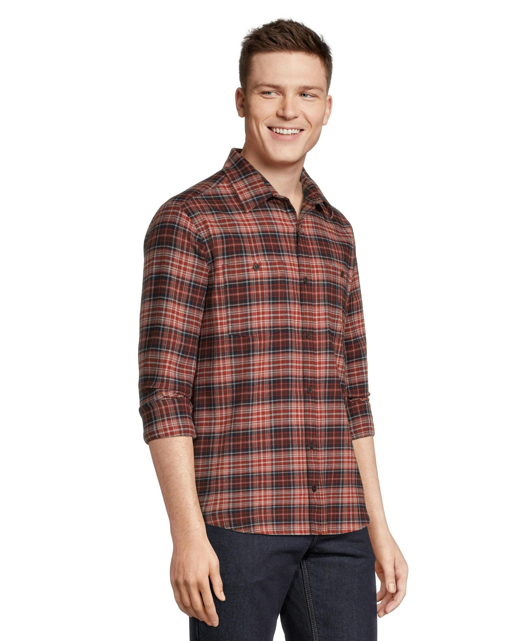 WindRiver Men's Basic Long Sleeve Regular Fit Stretch Plaid Flannel Shirt