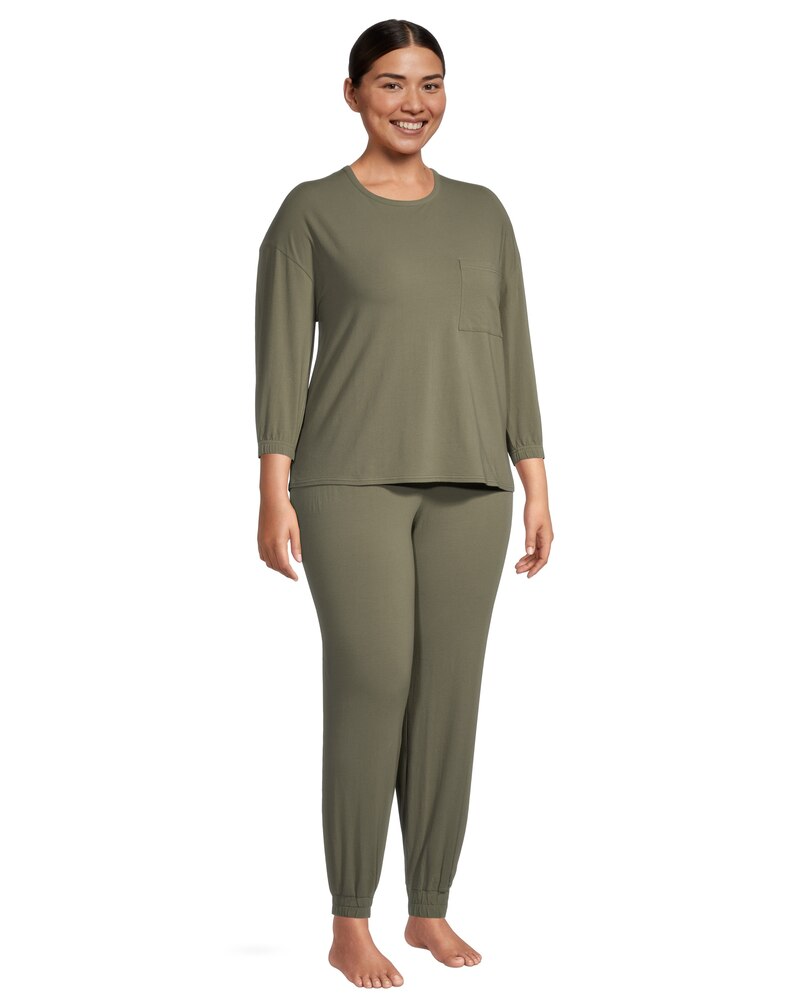 Denver Hayes Women's 2 Piece Jersey Crew Pajama Top and Pants Set