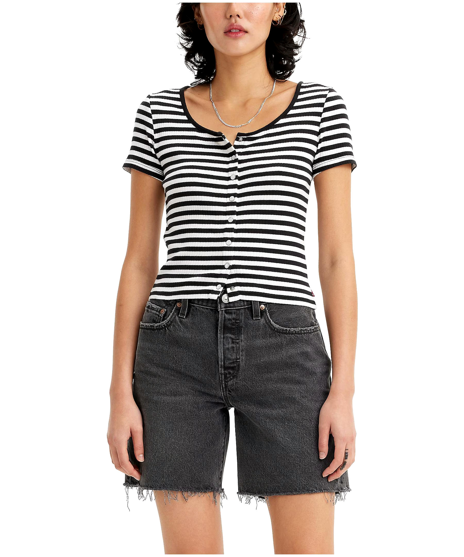 Levi's Women's Britt Slim Fit Short Sleeve Snap Front Top