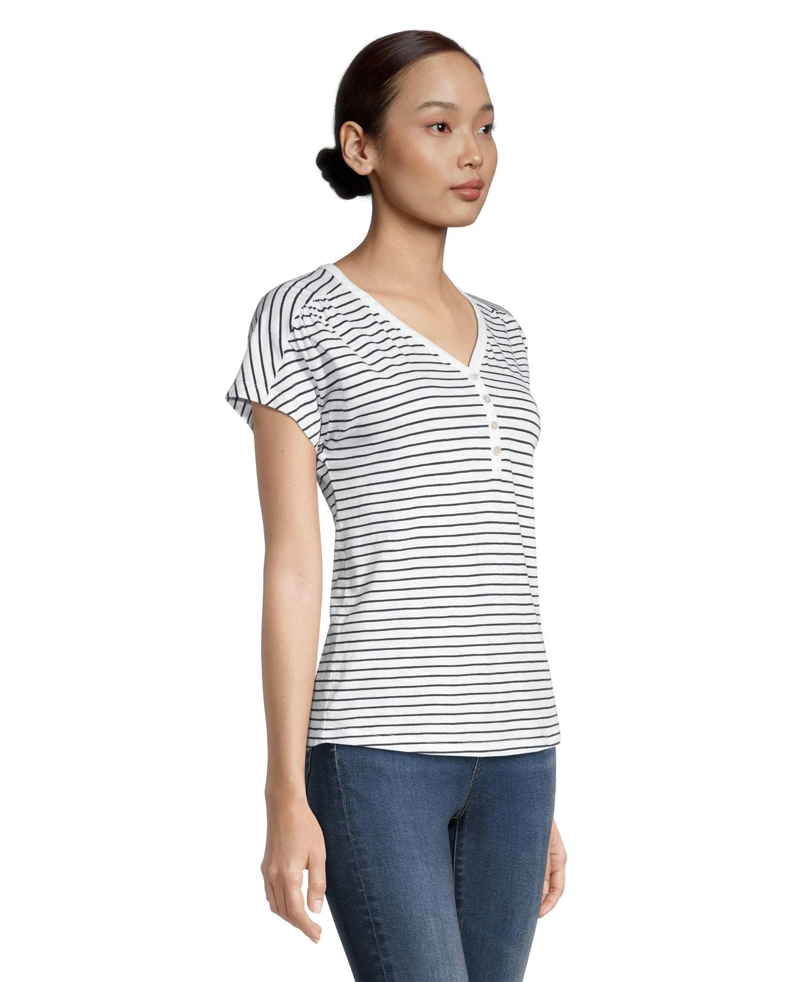 Women's Gathered Y-Neck Henley Top