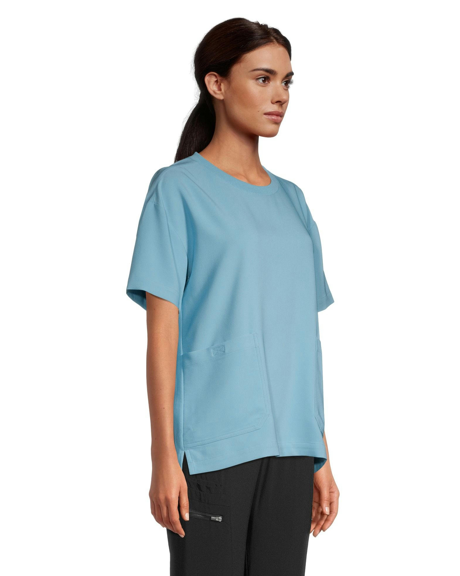 Scrubletics Women's Crewneck Short Sleeve Patch Pocket Scrub Top