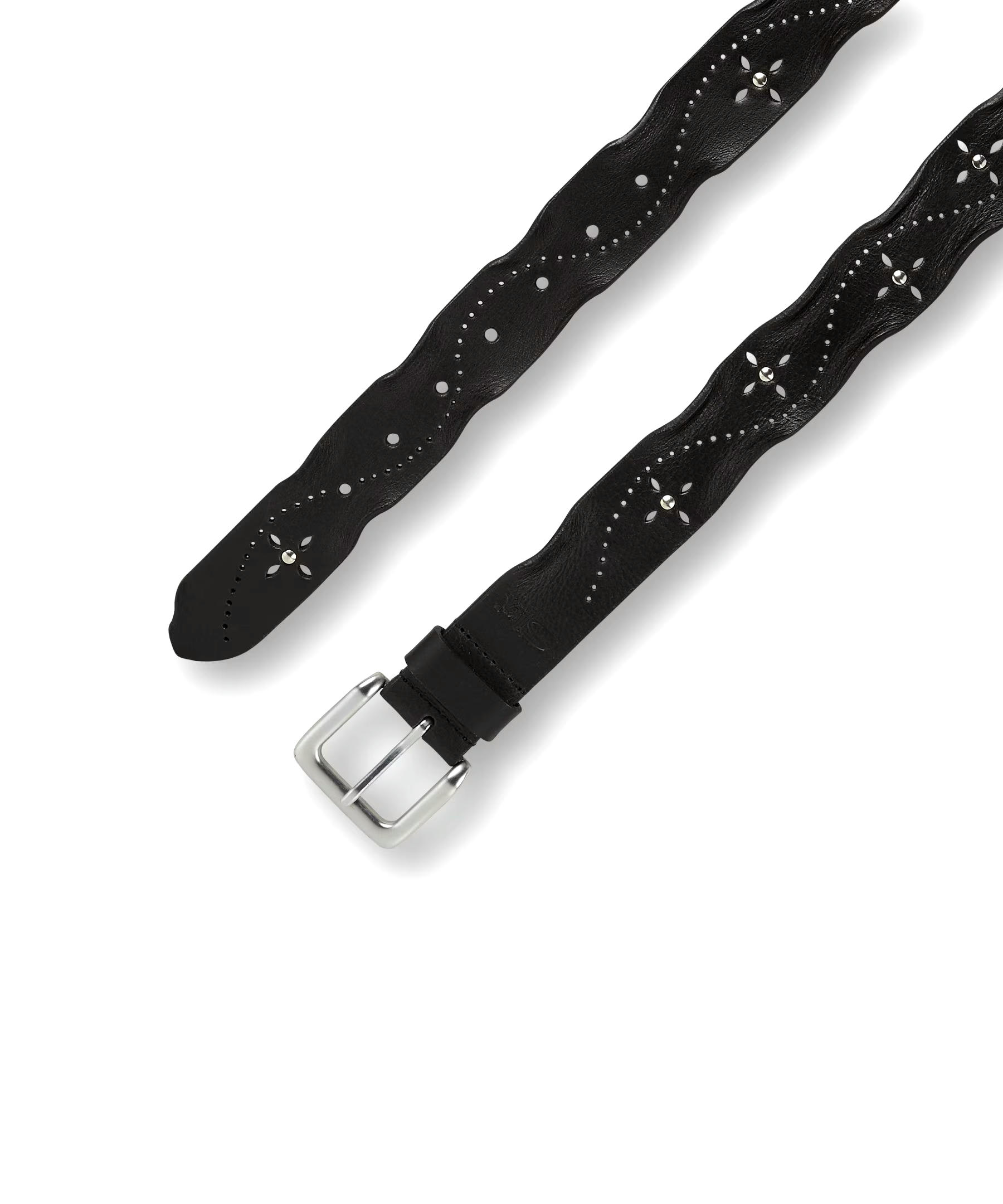 Silver Women's Worn Edge Perforated Leather Belt