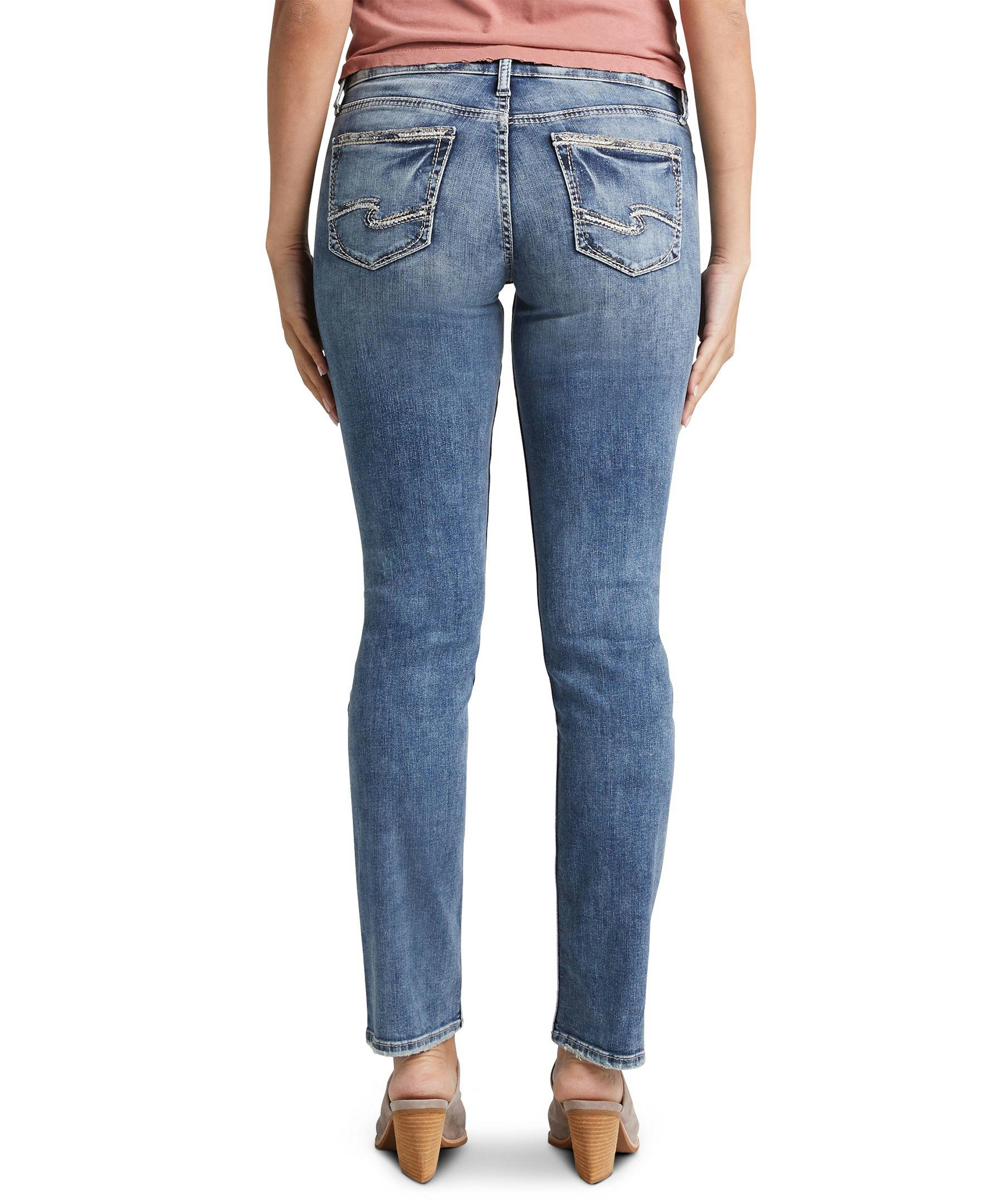 Silver Women's Suki Curvy Mid Rise Straight Leg Jeans - Medium Indigo